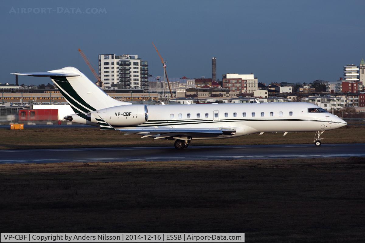 VP-CBF, 2013 Bombardier Global 5000 (BD-700-1A11) C/N 9584, Landing rollout. Arriving from Moscow-Vnukovo.