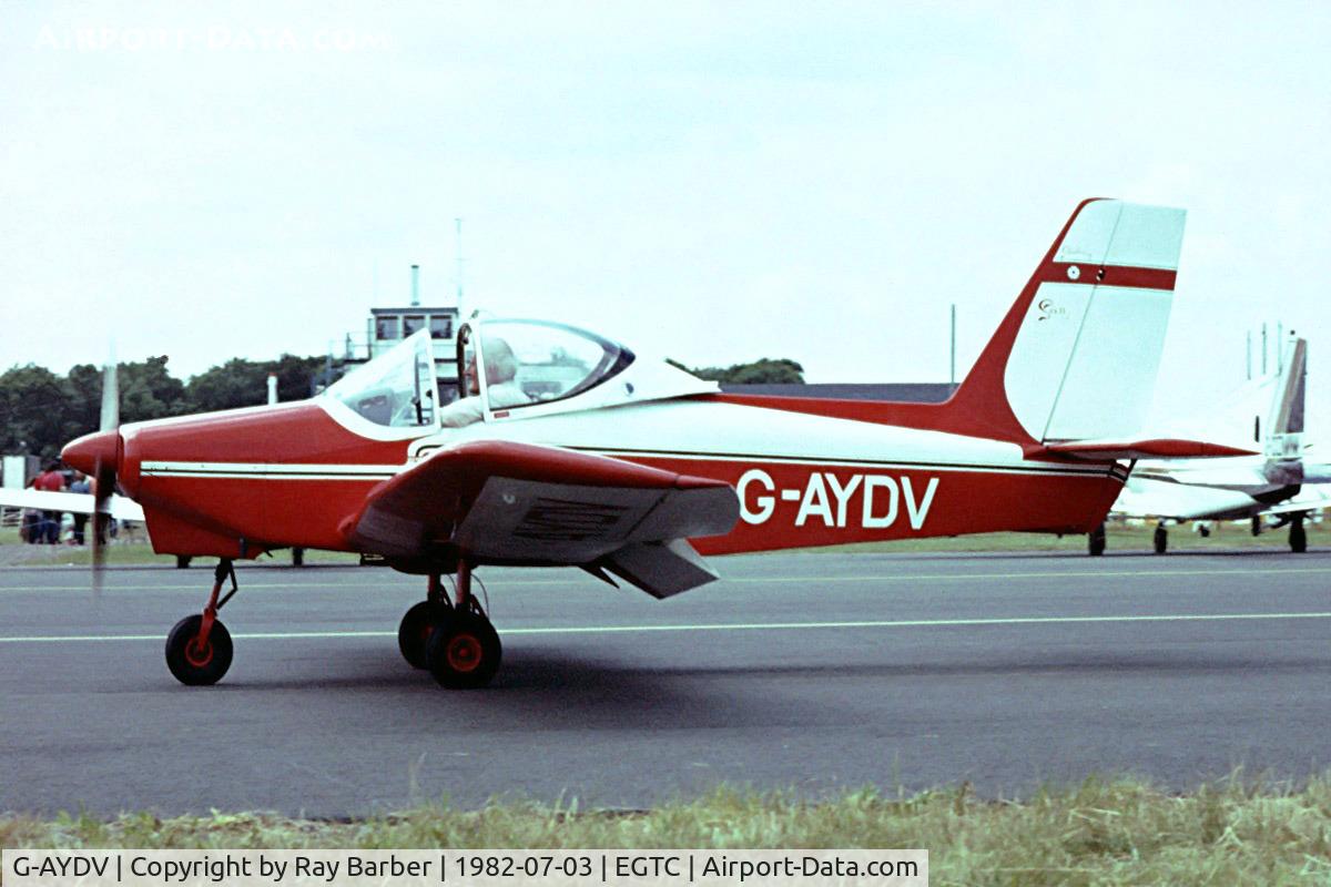 G-AYDV, 1974 Coates Swalesong SA.II Srs.1 C/N PFA 1353, Coates SA.II Swalesong [PFA 1353] Cranfield~G 03/07/1982. From a slide.