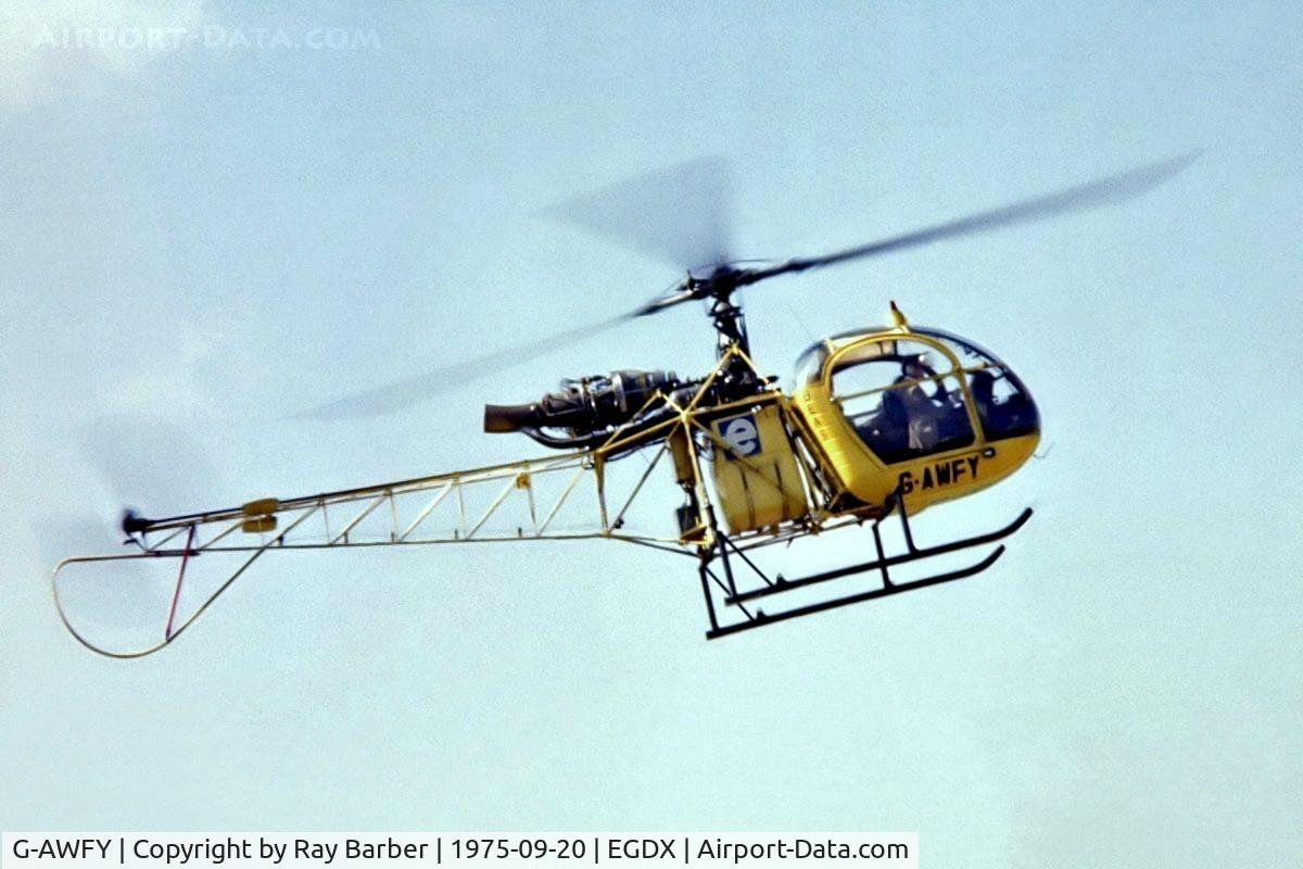 G-AWFY, 1968 Aerospatiale SA-318C Alouette II Astazou C/N 2007, G-AWFY   Aerospatiale SA.318C Alouette Astazou [2007] (BEAS Ltd) St Athan~G 20/09/1975. From a slide.