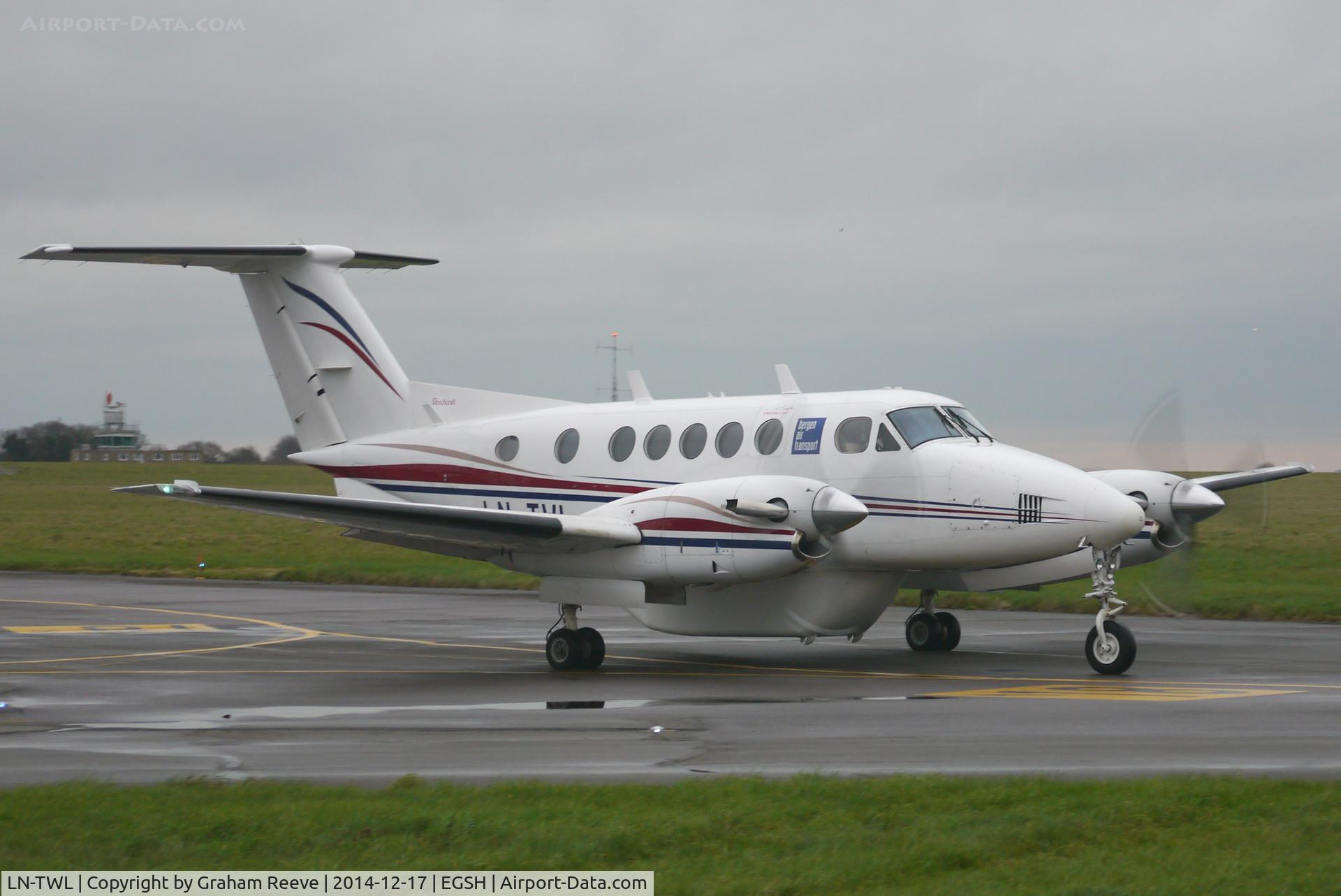 LN-TWL, 1983 Beech B200 King Air King Air C/N BB-1144, About to depart from Norwich.