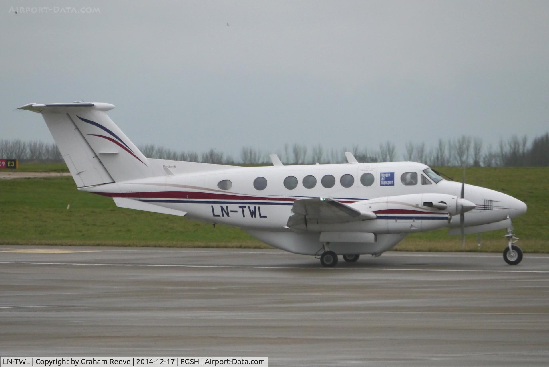 LN-TWL, 1983 Beech B200 King Air King Air C/N BB-1144, About to depart from Norwich.