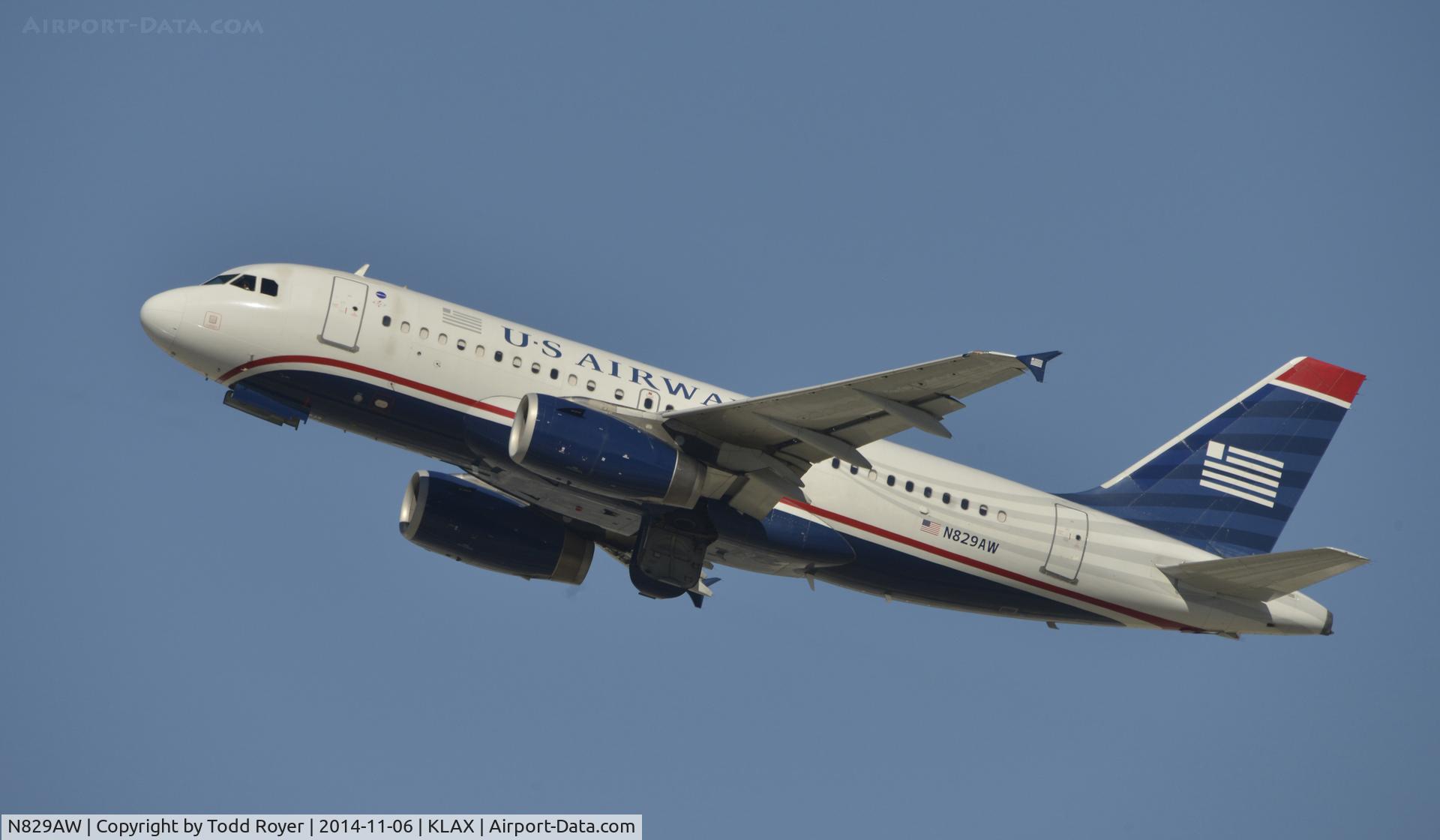 N829AW, 2001 Airbus A319-132 C/N 1563, Departing LAX on 25R