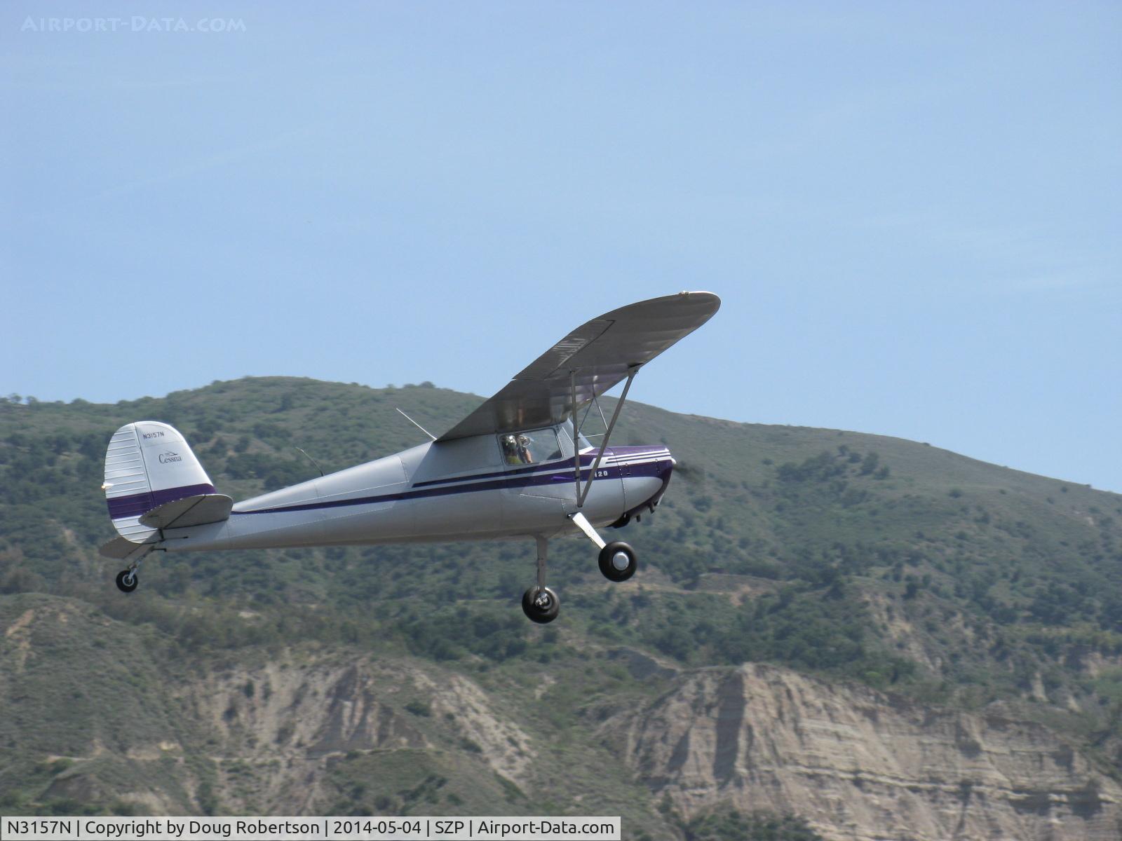 N3157N, 1947 Cessna 120 C/N 13415, 1947 Cessna 120, Continental C85-12 85 Hp, lady owned, flown, takeoff climb Rwy 22