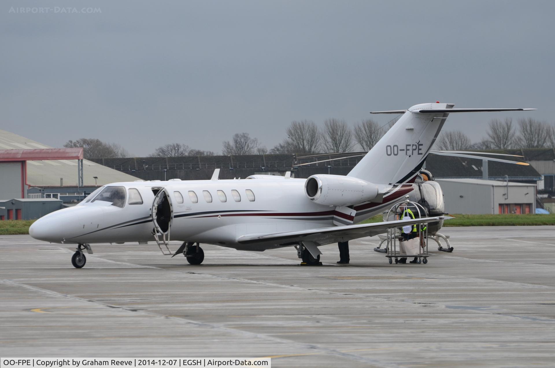 OO-FPE, 2007 Cessna 525B CitationJet CJ3 C/N 525B-0158, Just landed at Norwich.