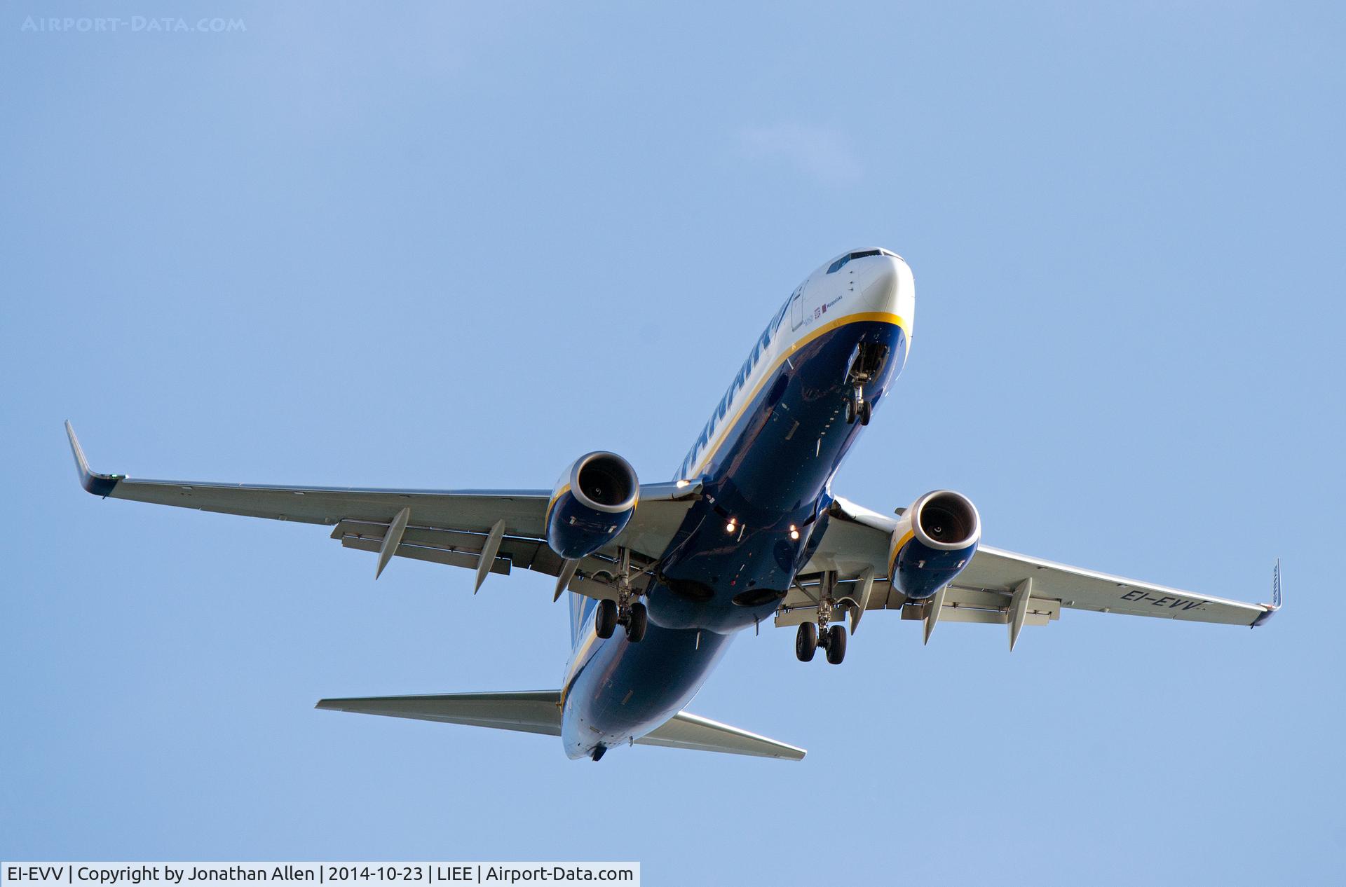 EI-EVV, 2012 Boeing 737-8AS C/N 40314, On approach to Cagliari airport, Sardinia.