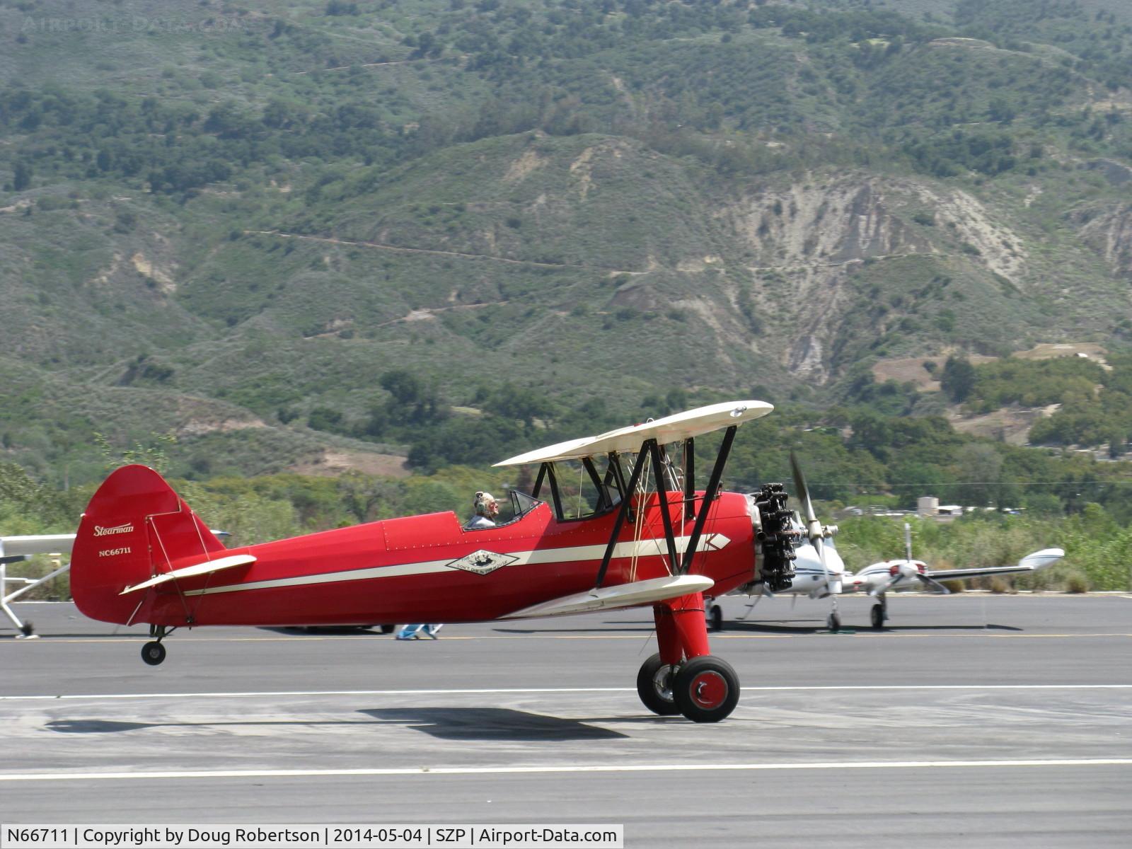 N66711, 1941 Boeing IB75A C/N 75-1675, `1941 Boeing Stearman IB75A, Jacobs R755B2 275 Hp upgrade, landing roll Rwy 22