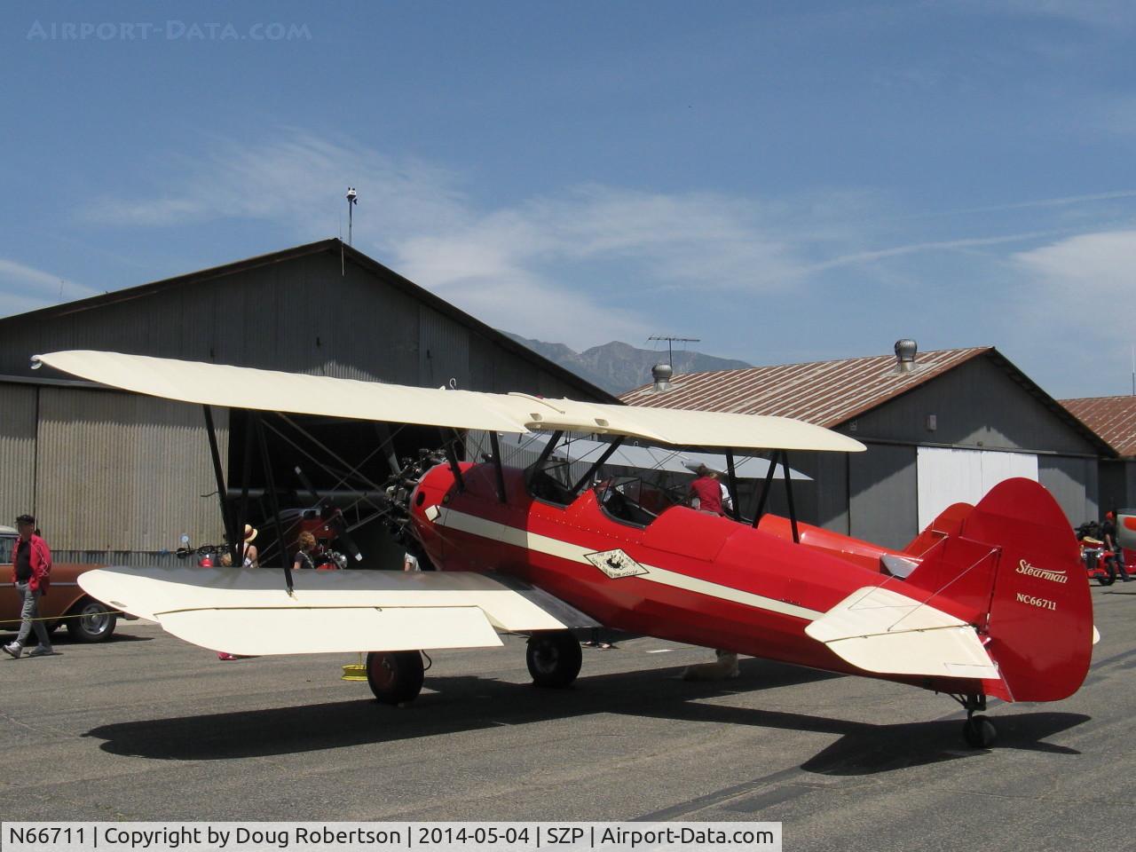N66711, 1941 Boeing IB75A C/N 75-1675, 1941 Boeing Stearman IB75A, Jacobs R755B2 275 Hp upgrade, restored, recovered, refinished by Rowena's Flying Fabric Company, Experimental class.