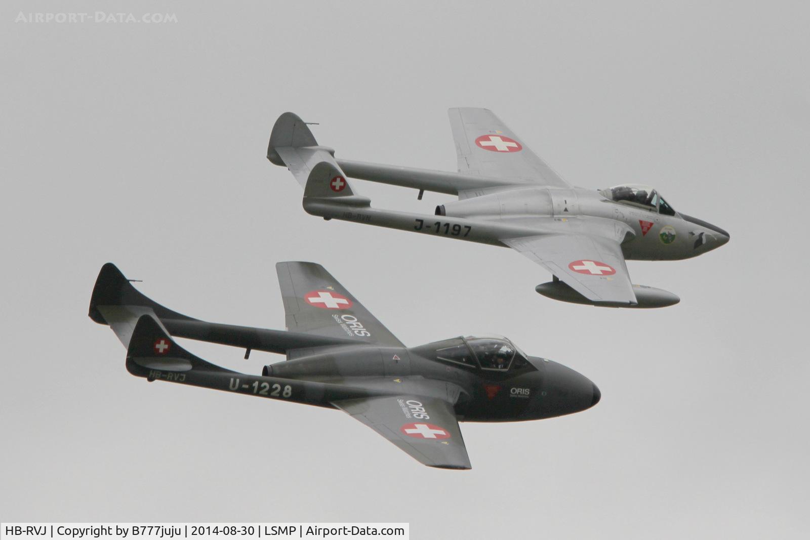 HB-RVJ, 1959 De Havilland (F+W Emmen) Vampire T55 (DH-115) C/N 988, in flight with Vampire HB-RVN