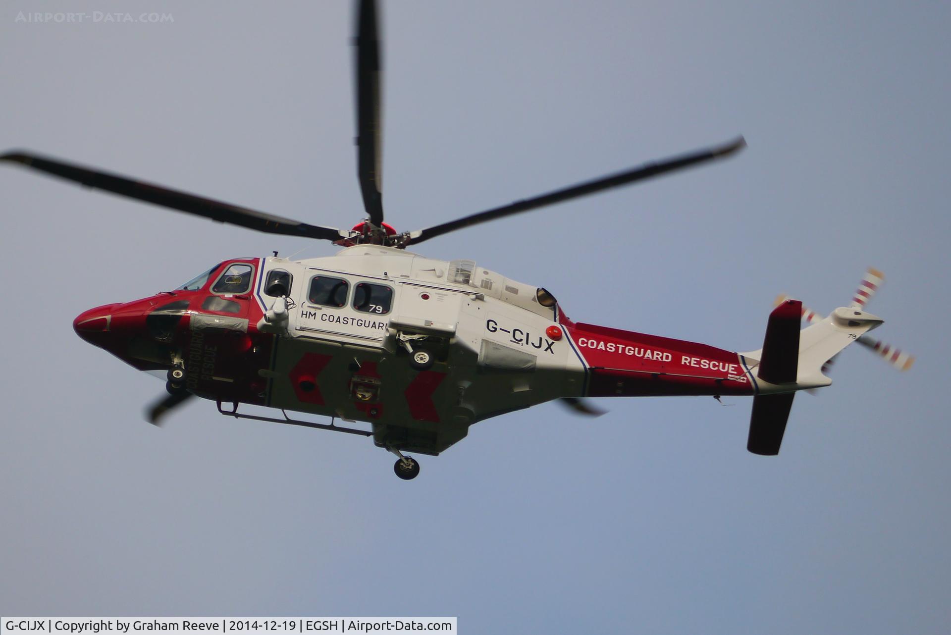 G-CIJX, 2014 AgustaWestland AW-139 C/N 31579, Departing from Norwich.