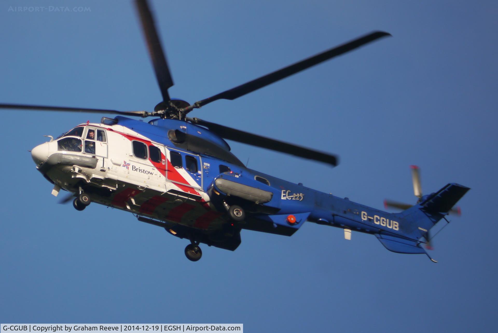 G-CGUB, 2011 Eurocopter EC-225LP Super Puma Mk2+ C/N 2790, Departing from Norwich.