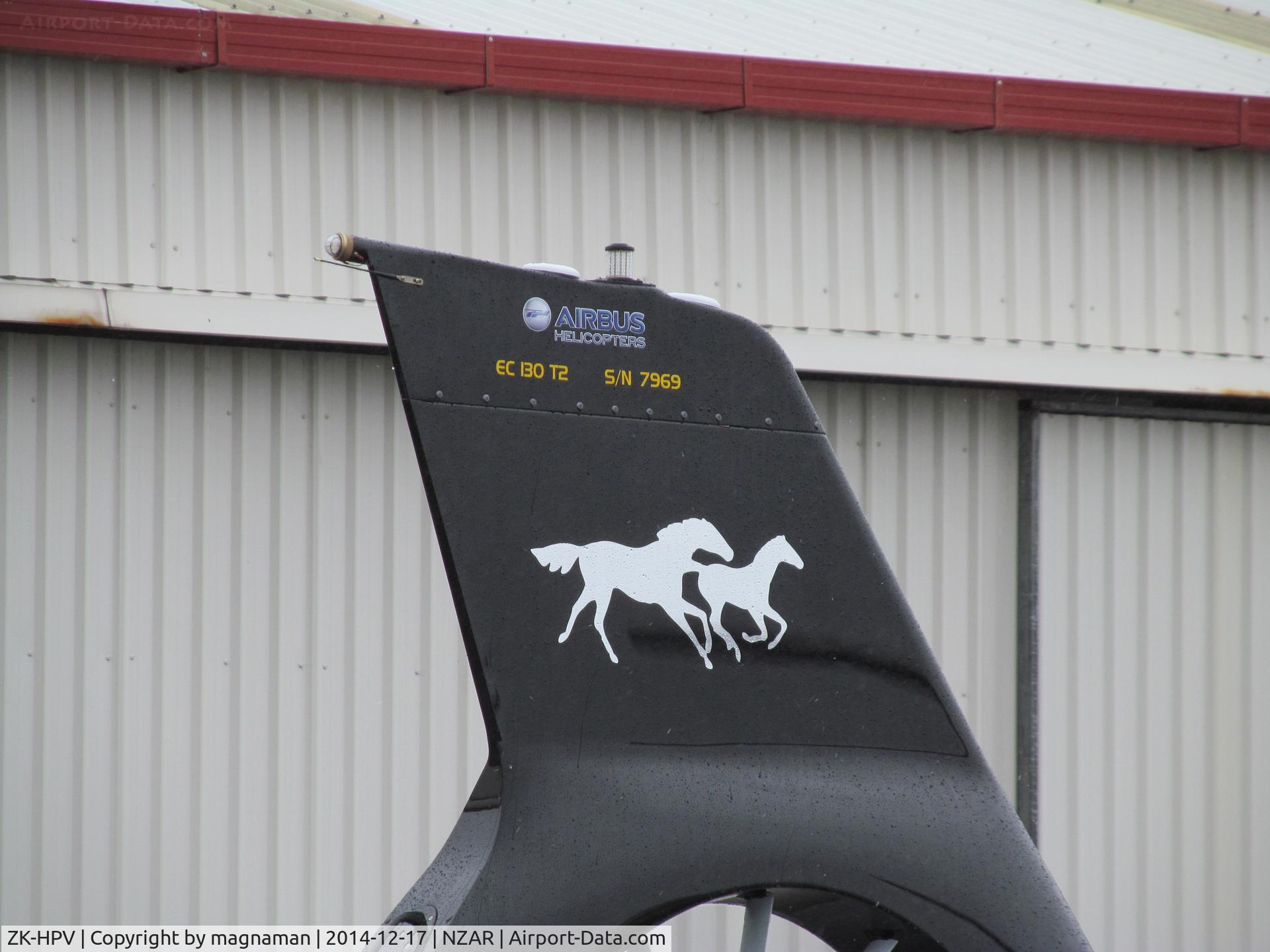 ZK-HPV, Eurocopter EC-130T-2 C/N 7969, close up of tail (horse people no doubt).Also have ZK-HPE which was HPV(2)