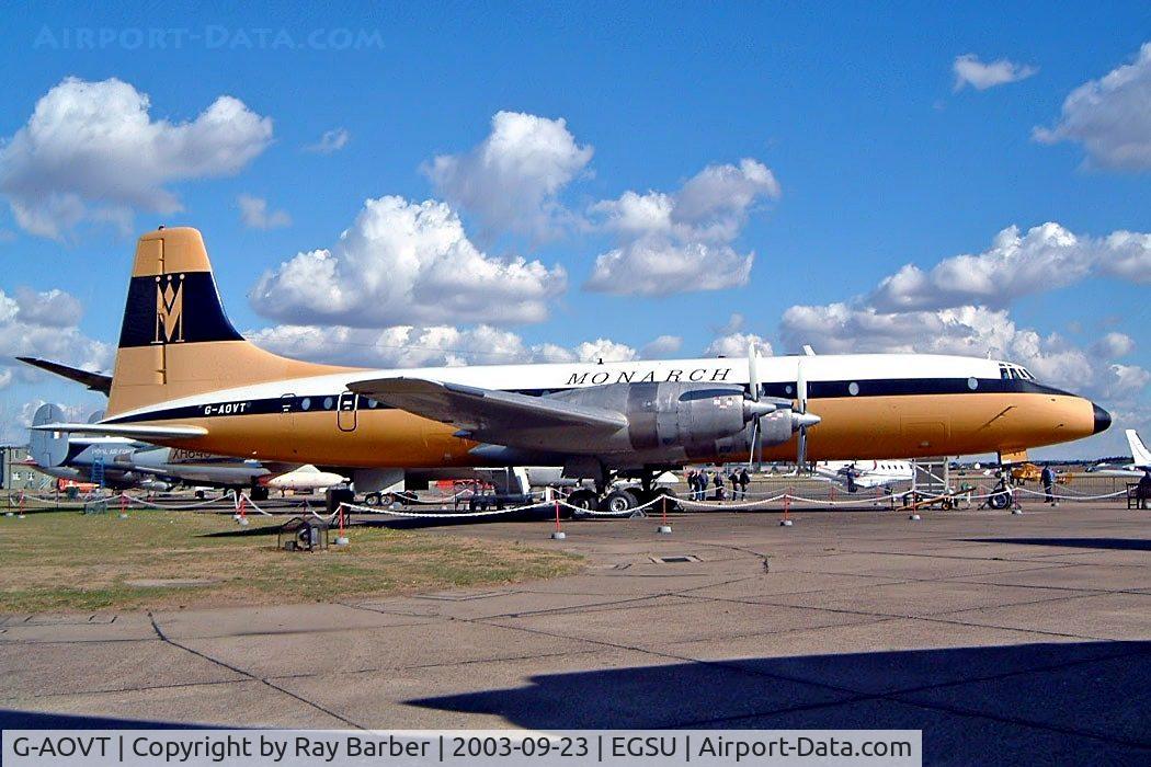 G-AOVT, 1958 Bristol 175 Britannia 312 C/N 13427, Bristol 317 Britannia [13427] (Monarch) Duxford~G 23/09/2003