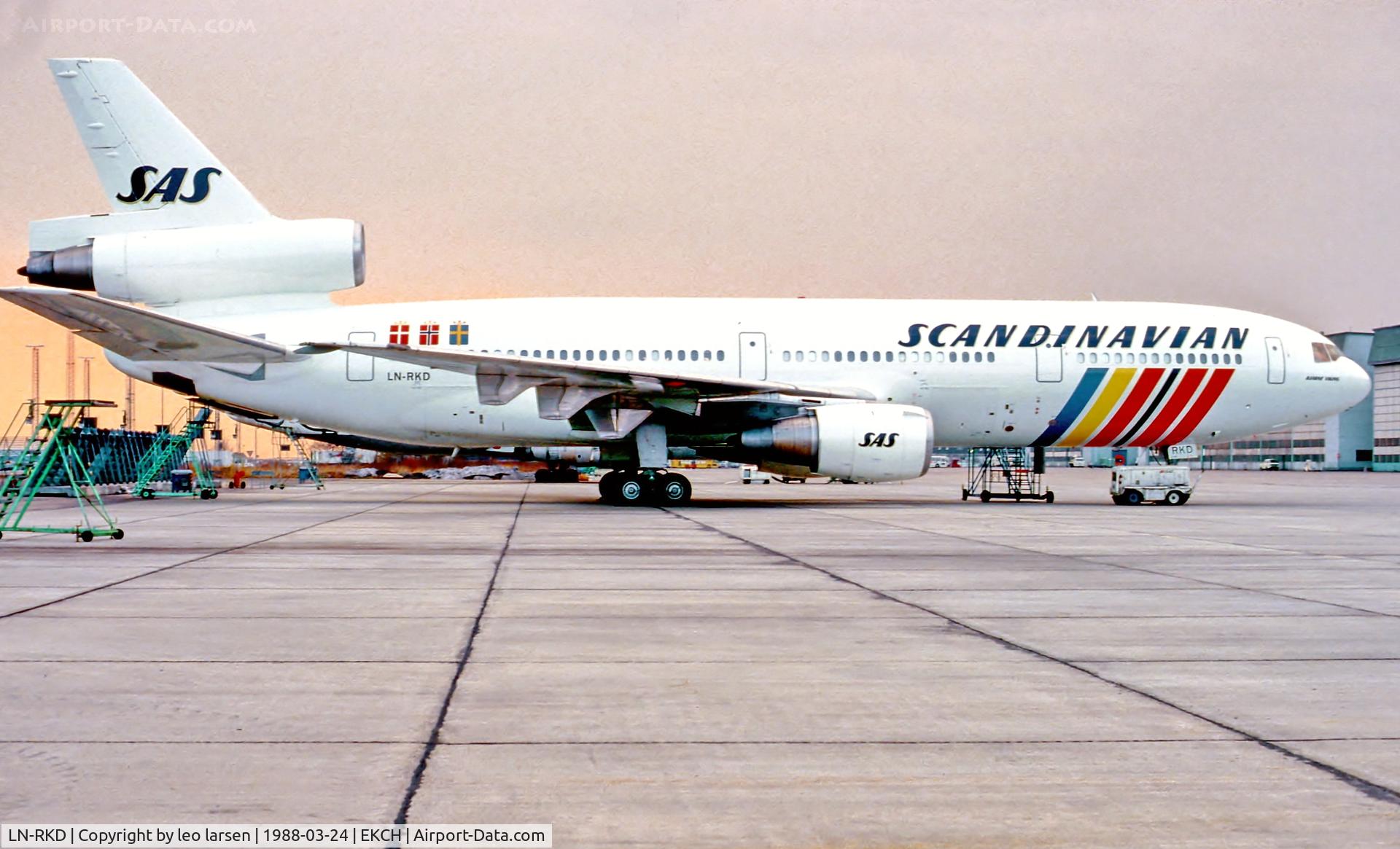 LN-RKD, 1976 McDonnell Douglas DC-10-30 C/N 46961, Copenhagen 24.3.88