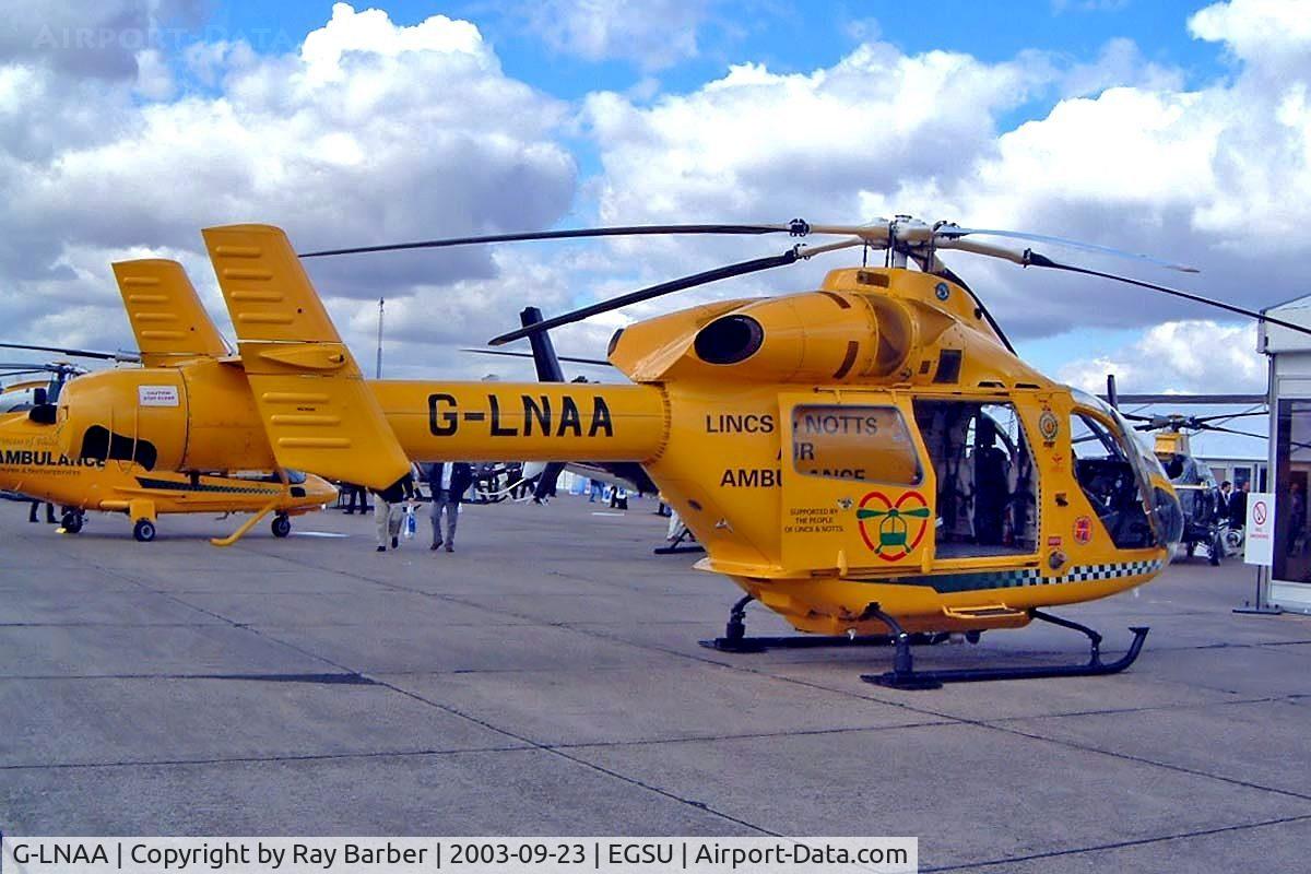G-LNAA, 2000 McDonnell Douglas MD-900 Explorer C/N 900-00074, McDonnell-Douglas MD-902 Explorer [900-00074] (Linc & Notts Air Ambulance) Duxford~G 23/09/2003. Now with AA Titles removed.