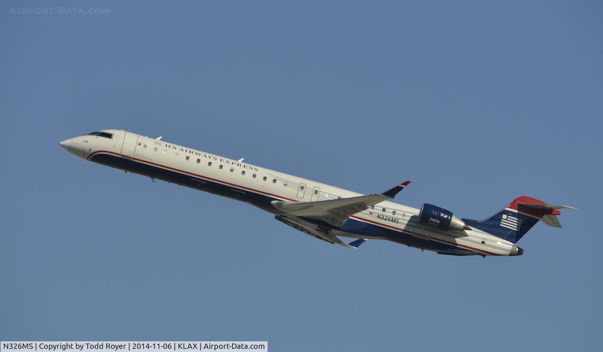 N326MS, 2008 Bombardier CRJ-900ER NG (CL-600-2D24) C/N 15124, Departing LAX on 25R