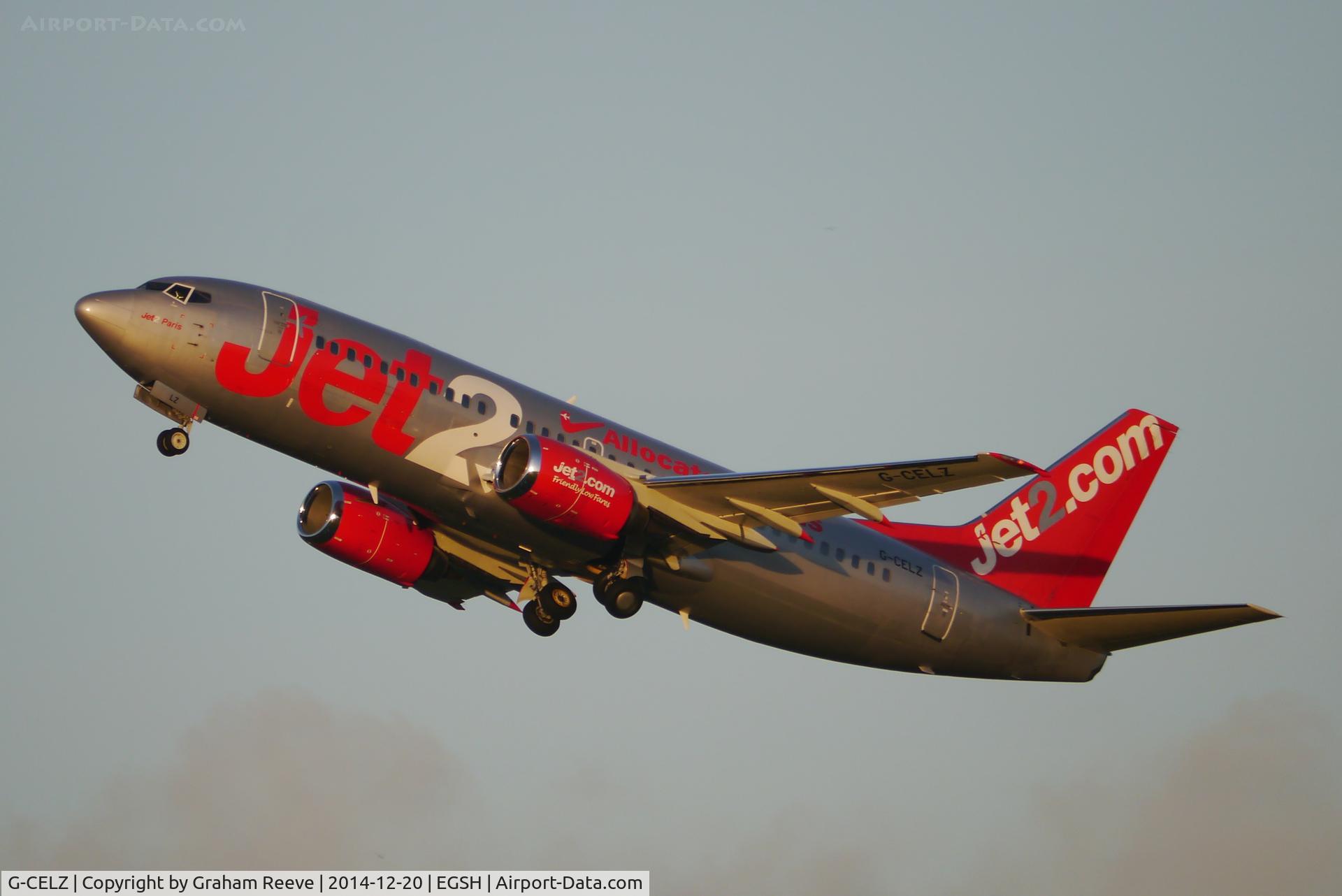 G-CELZ, 1986 Boeing 737-377(QC) C/N 23658, Departing from runway 