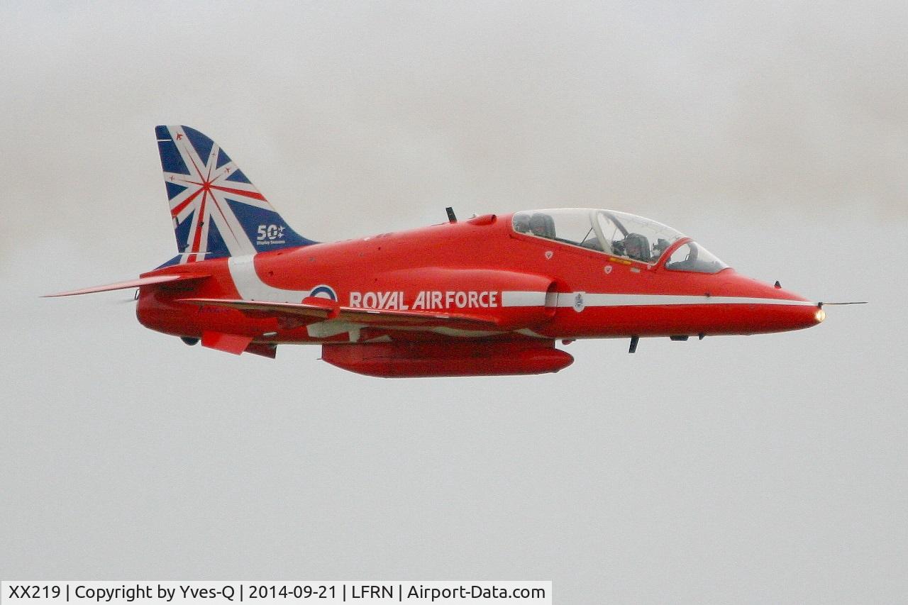 XX219, 1978 Hawker Siddeley Hawk T.1A C/N 055/312055, Royal Air Force Red Arrows Hawker Siddeley Hawk T.1A, On display, Rennes-St Jacques airport (LFRN-RNS) Air show 2014