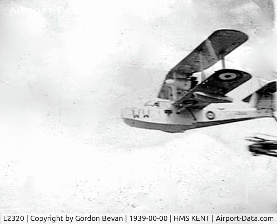 L2320, Supermarine Walrus (Seagull V) C/N Unknown L2320, The only photo I have (poor quality) of my dad's Shagbat being catapulted off County class cruiser HMS Kent, circa 1939 whilst he was with 715 Sqdn, Fleet Air Arm, 5th Cruiser Sqdn., China Stn.  