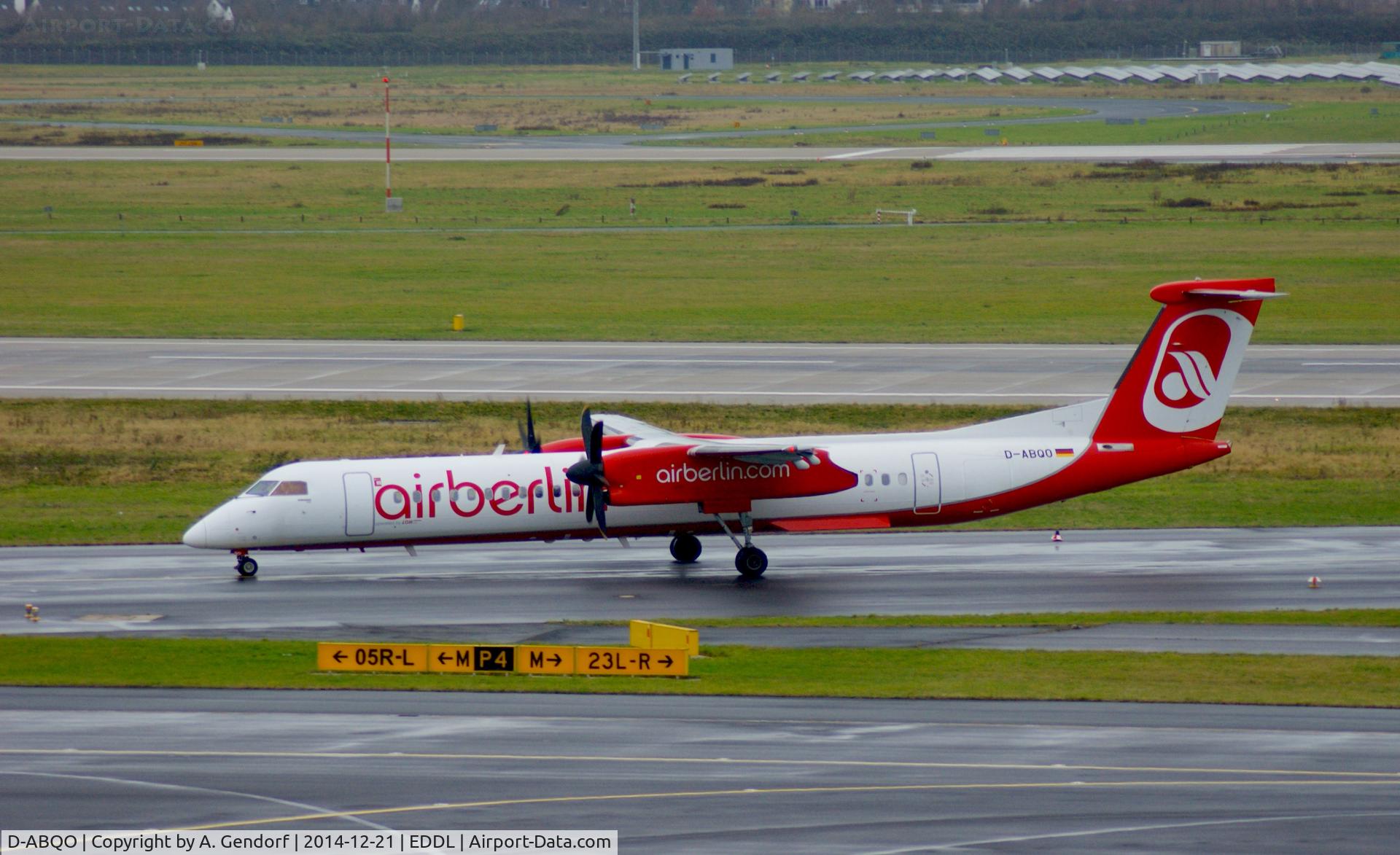 D-ABQO, 2006 De Havilland Canada DHC-8-402Q Dash 8 Dash 8 C/N 4129, Luftfahrtgesellschaft Walter - LGW (Air Berlin cs.), is here at Düsseldorf Int'l(EDDL), shortly after landing