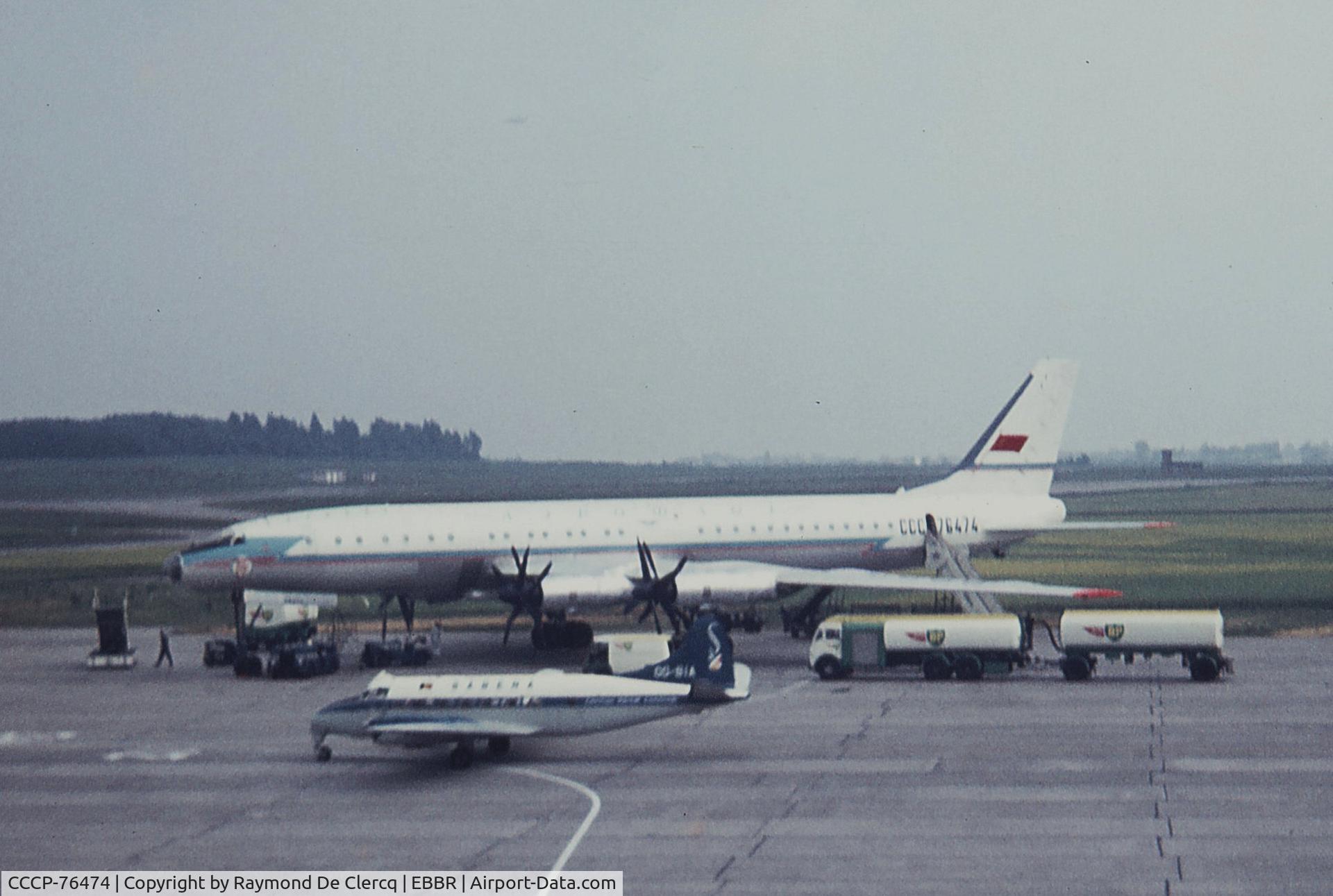 CCCP-76474, 1961 Tupolev Tu-114 Rossiya C/N 618435, Brussels Airport in the Seventies.