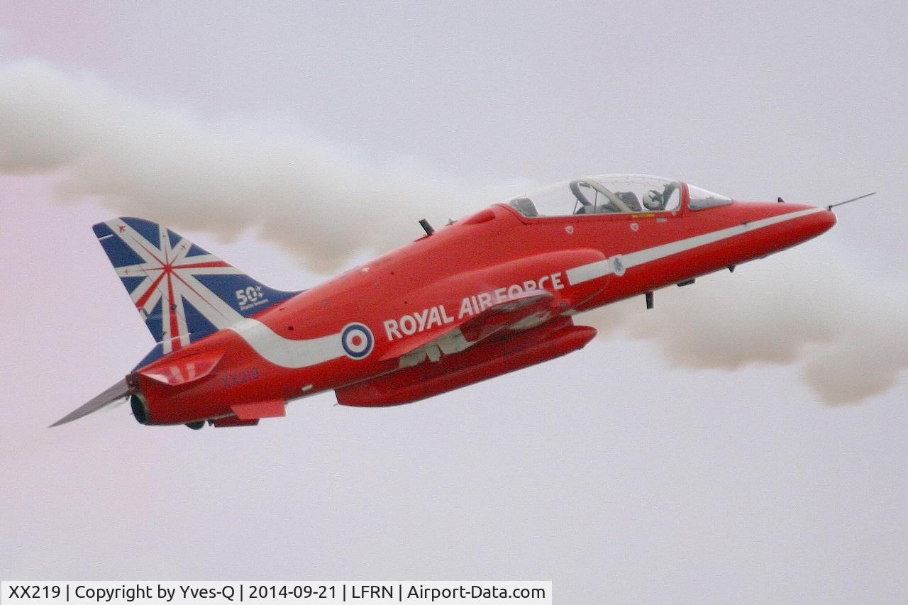 XX219, 1978 Hawker Siddeley Hawk T.1A C/N 055/312055, Royal Air Force Red Arrows Hawker Siddeley Hawk T.1A, On display, Rennes-St Jacques airport (LFRN-RNS) Air show 2014