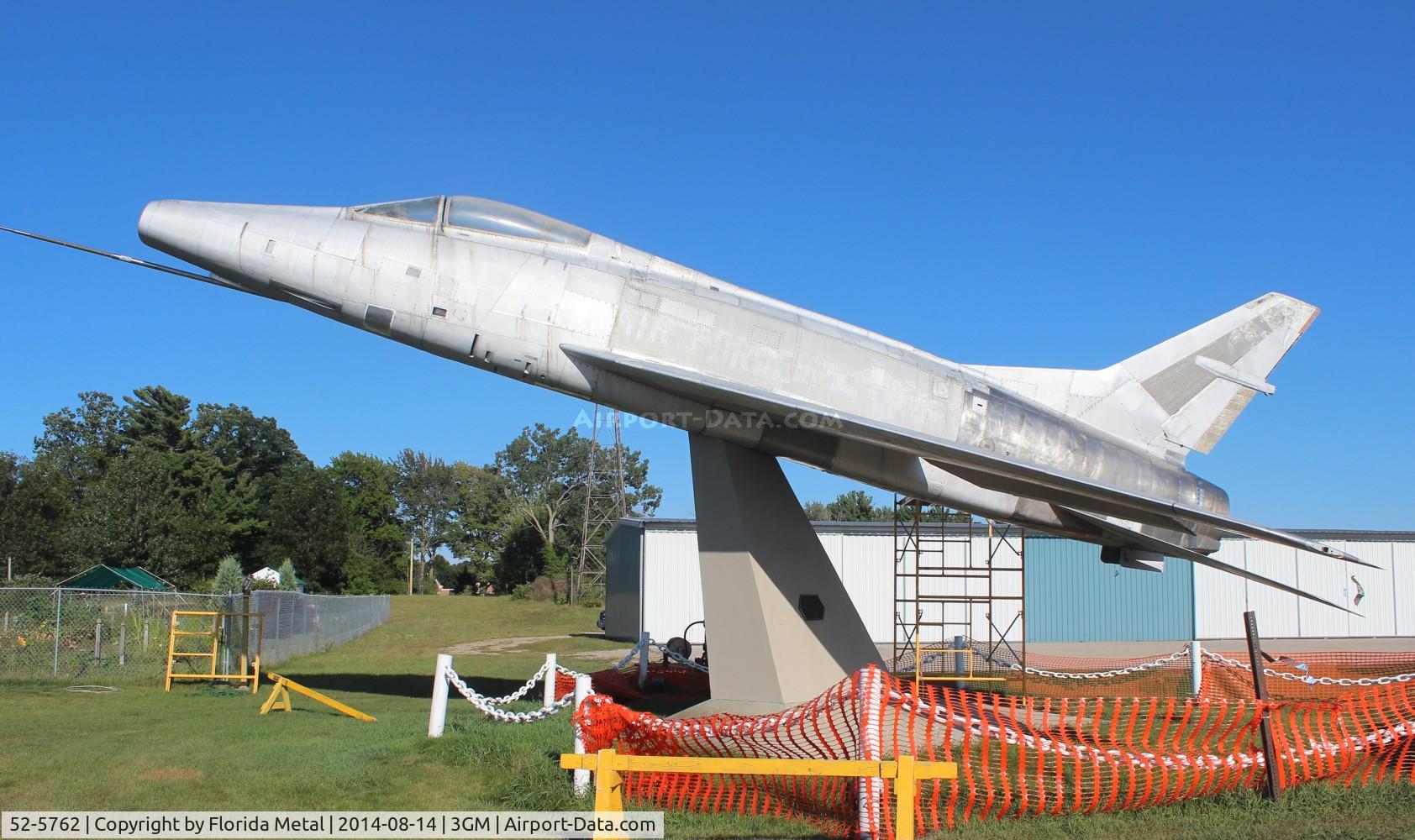 52-5762, 1952 North American F-100A Super Sabre C/N 192-7, F-100A on a post in Grand Haven MI