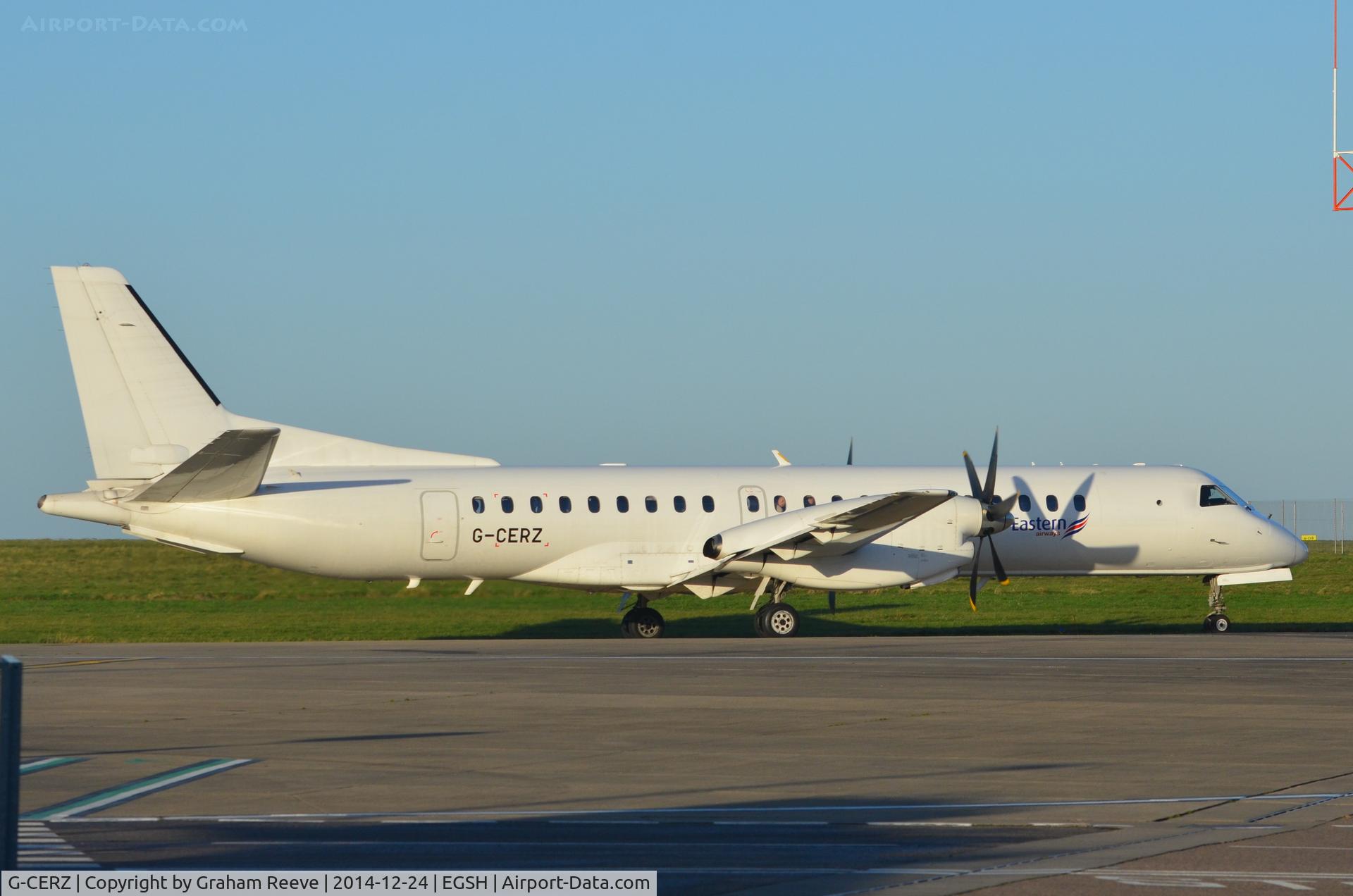 G-CERZ, 1997 Saab 2000 C/N 2000-042, Eastern Airways Saab about to depart from Norwich.