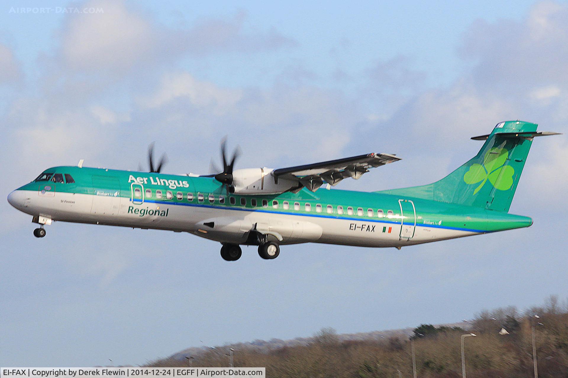 EI-FAX, 2013 ATR 72-600 (72-212A) C/N 1129, ATR 72-600, Aer Lingus Regional, operated by Stobart Air, previously F-WWER, callsign Stobart 91CW, seen departing runway 30 at EGFF, en-route to  Dublin.