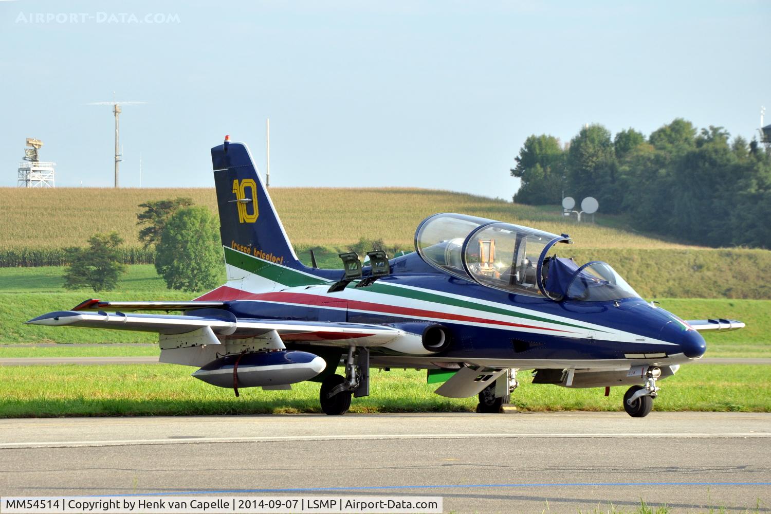 MM54514, Aermacchi MB-339PAN C/N 6735/130/AA062, Aermacchi MB339A/PAN #10 of Frecce Tricolori parked at Payerne Air Base, Switzerland (AIR14).