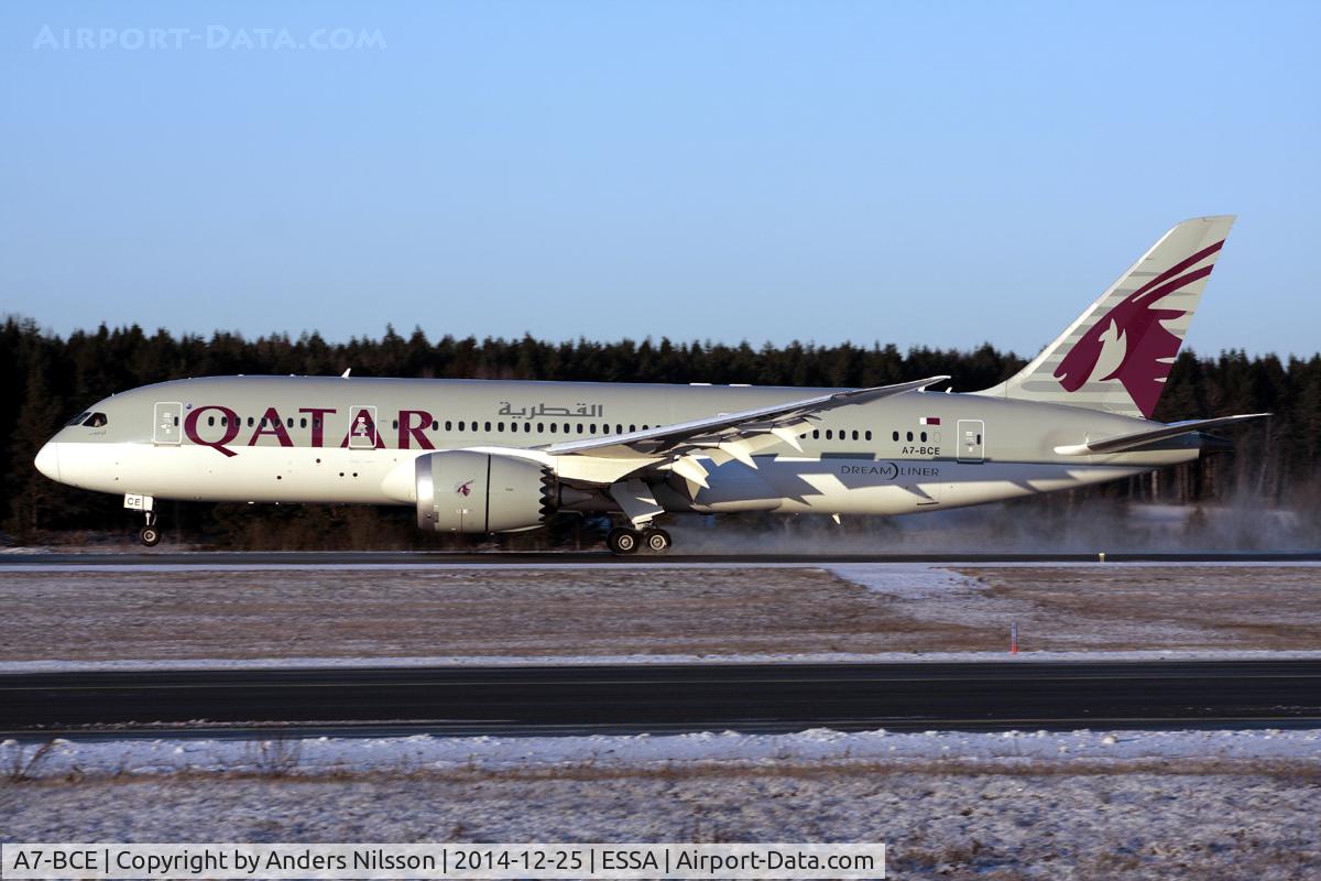 A7-BCE, 2013 Boeing 787-8 Dreamliner C/N 38323, Landing runway 26.