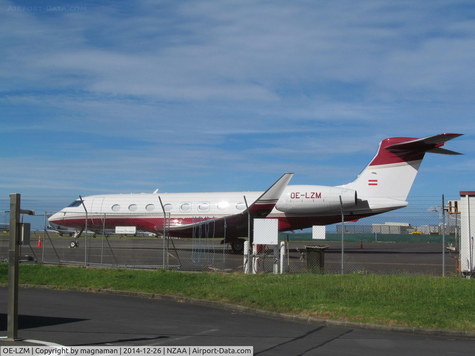 OE-LZM, 2014 Gulfstream Aerospace G650 (G-VI) C/N 6073, At AKL on DHL ramp as all other stands full - total of eleven biz jets on aprons today!!!
