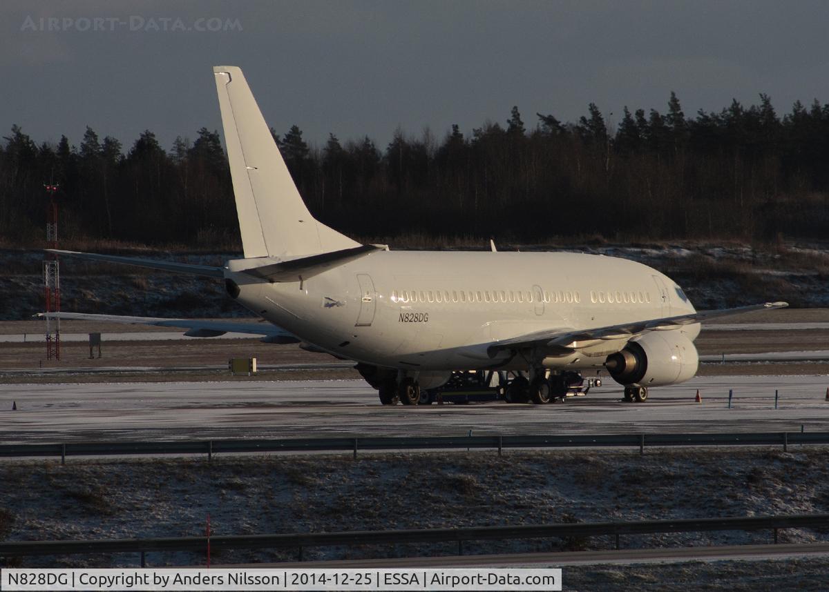 N828DG, 1990 Boeing 737-505 C/N 24828, Parked at ramp M. Ferried 22-23/12 GYR-BGR-KEF-ARN, on delivery to?