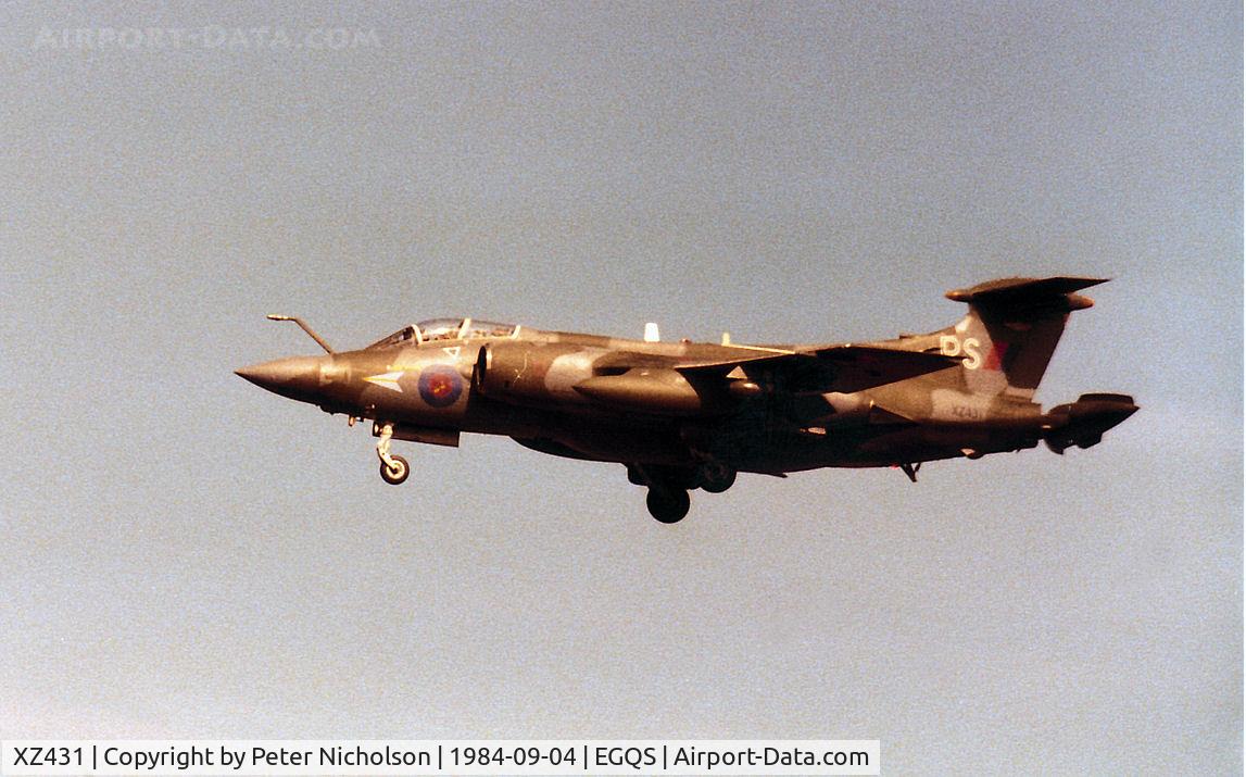 XZ431, 1977 Hawker Siddeley Buccaneer S.2B C/N B3-01-76, Buccaneer S.2B of 208 Squadron on final approach to RAF Lossiemouth in September 1984.