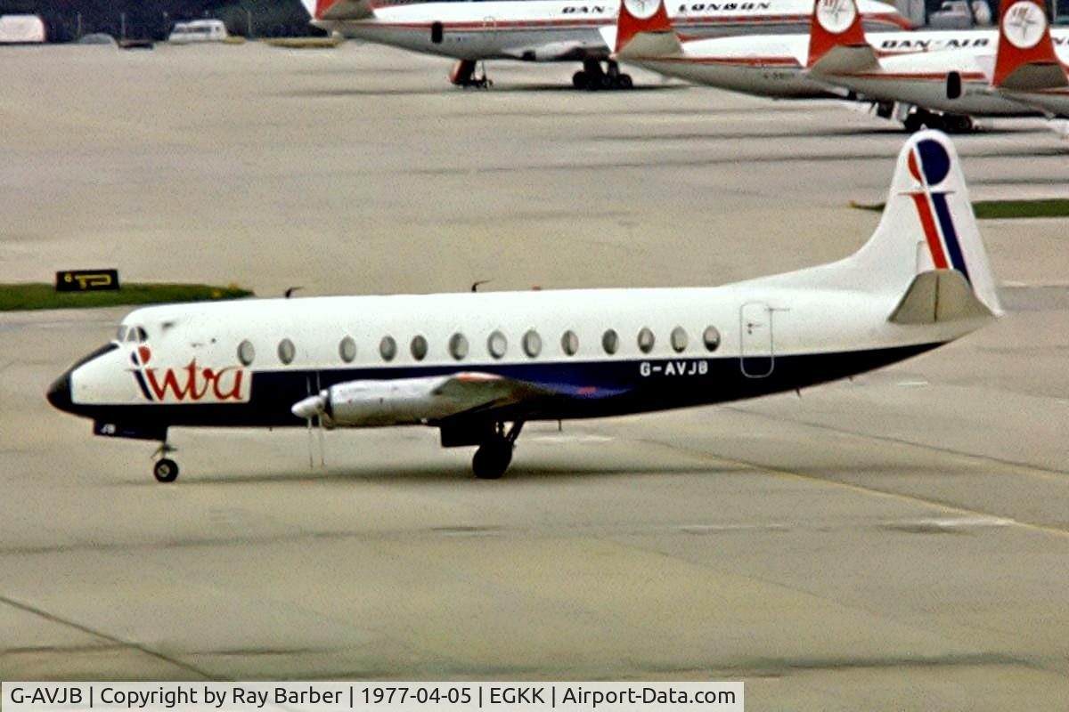 G-AVJB, 1959 Vickers Viscount 815 C/N 375, Vickers 815 Viscount [375] (Intra Airways) Gatwick~G 05/04/1977. From a slide.