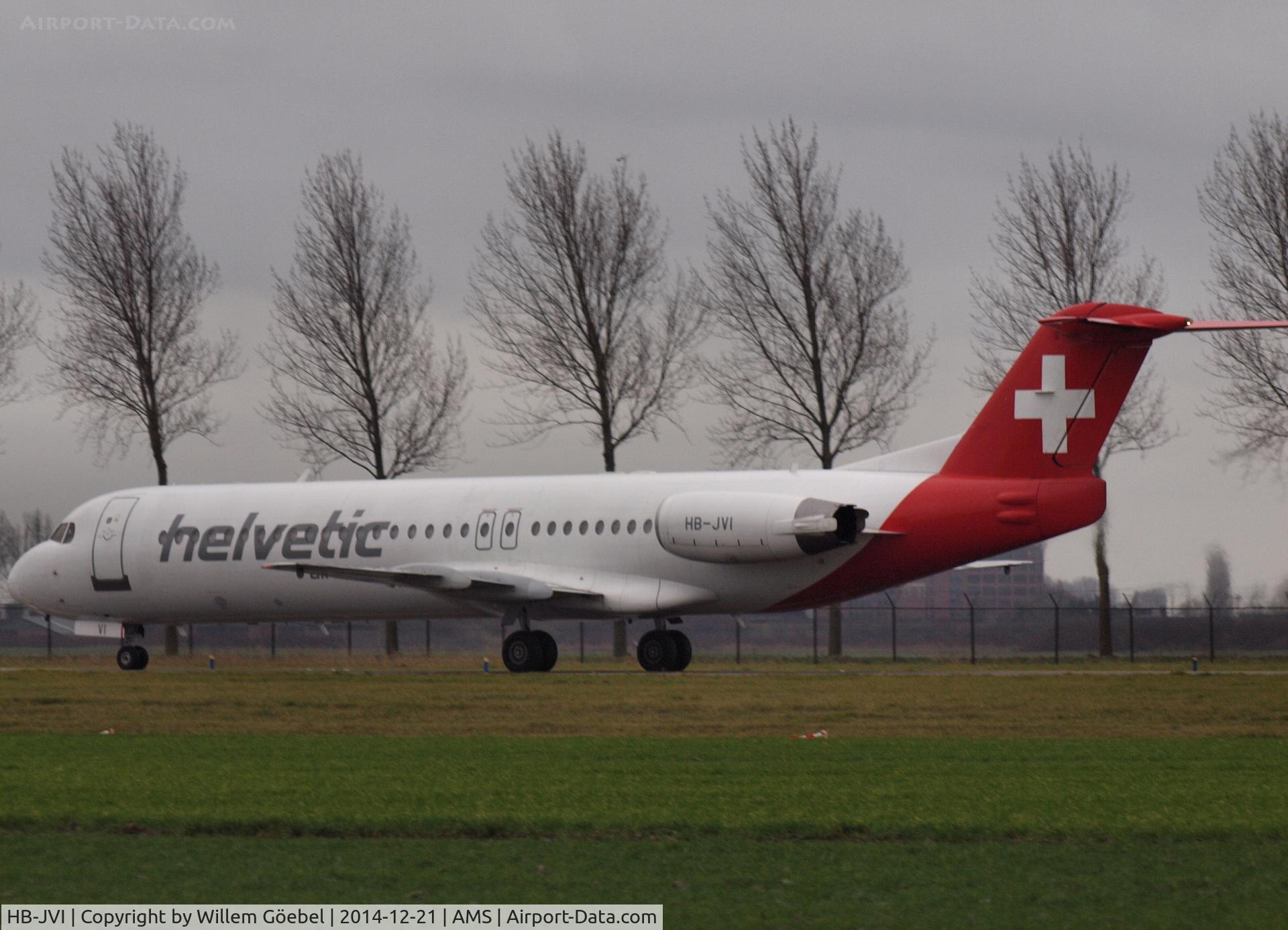 HB-JVI, 1990 Fokker 100 (F-28-0100) C/N 11325, Taxi from runway 18R to the gate of Schiphol Airport