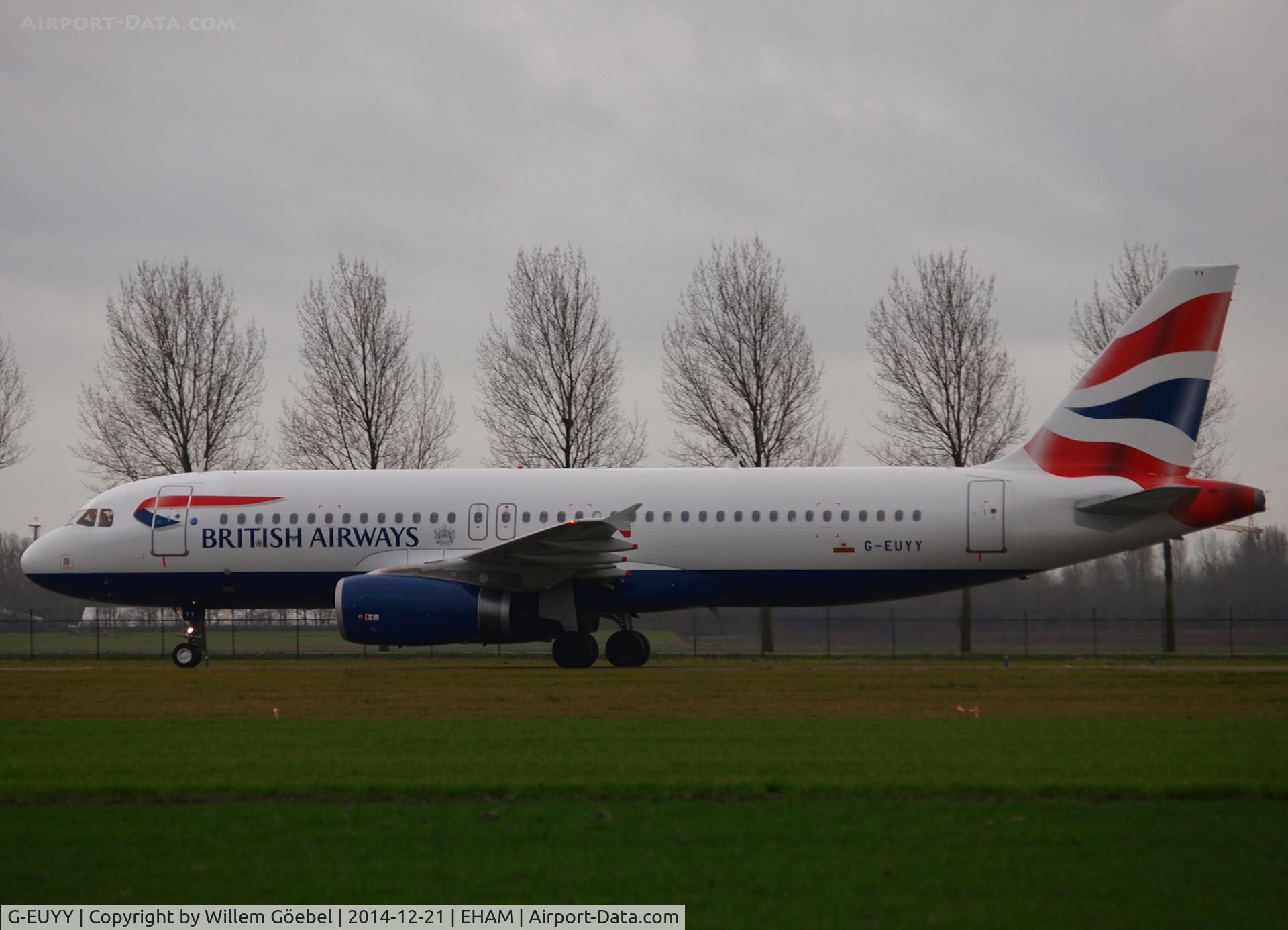 G-EUYY, 2014 Airbus A320-232 C/N 6290, Taxi from runway 18R to the gate of Schiphol Airport
