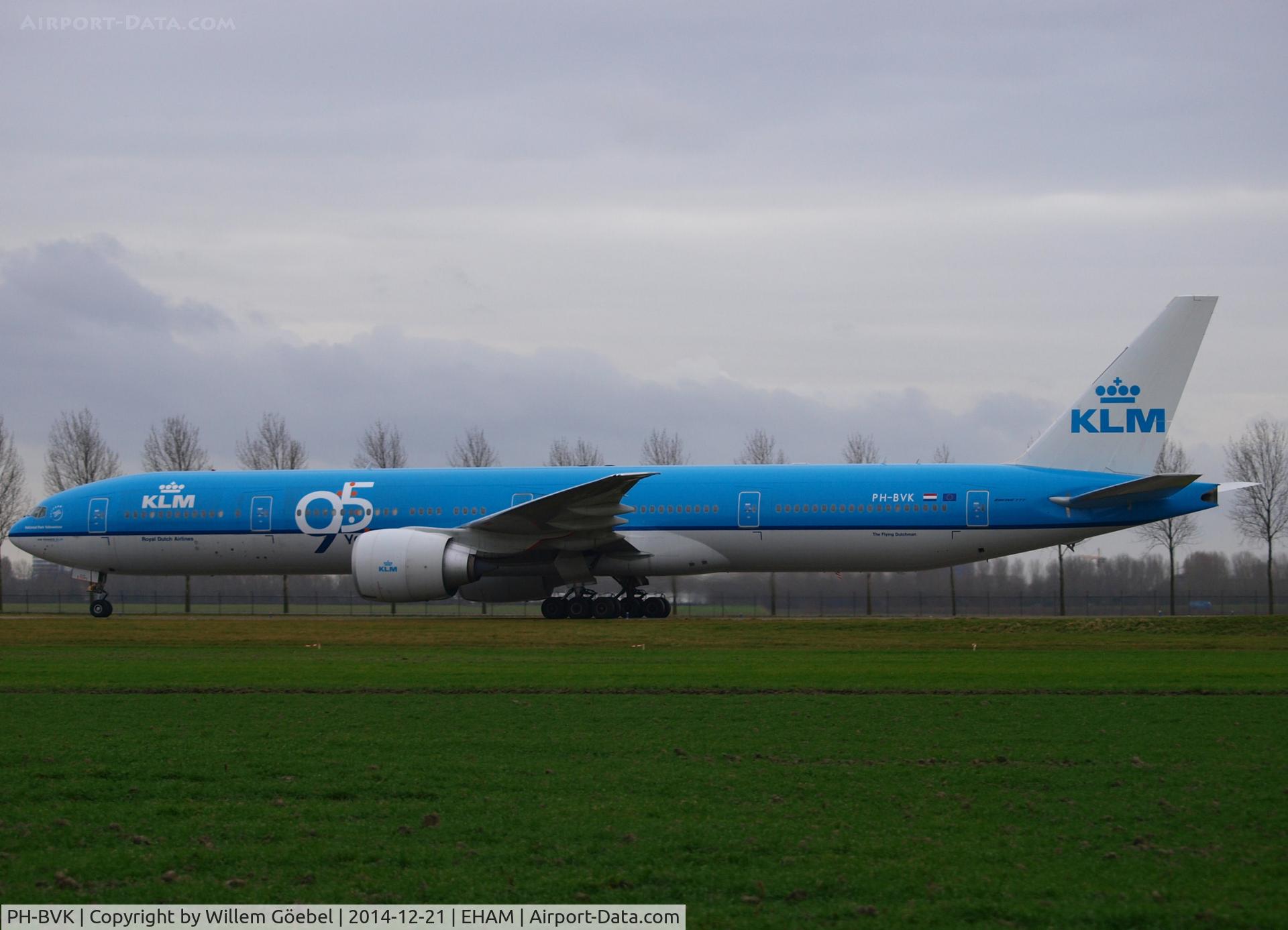 PH-BVK, 2013 Boeing 777-306/ER C/N 42172, Taxi from runway 18R to the gate of Schiphol Airport (with 95 Years letters)