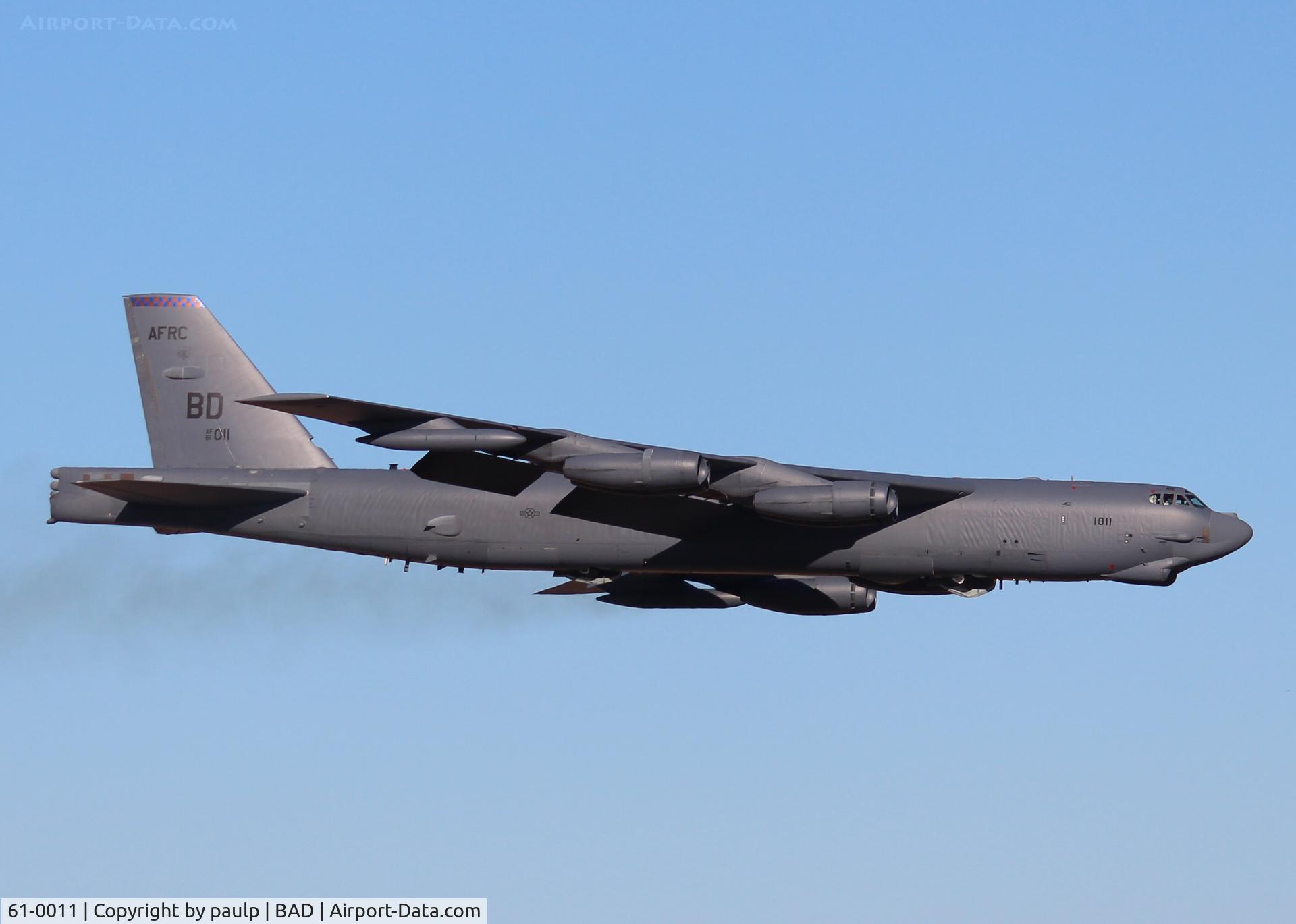 61-0011, 1961 Boeing B-52H Stratofortress C/N 464438, Landing at Barksdale Air Force Base.