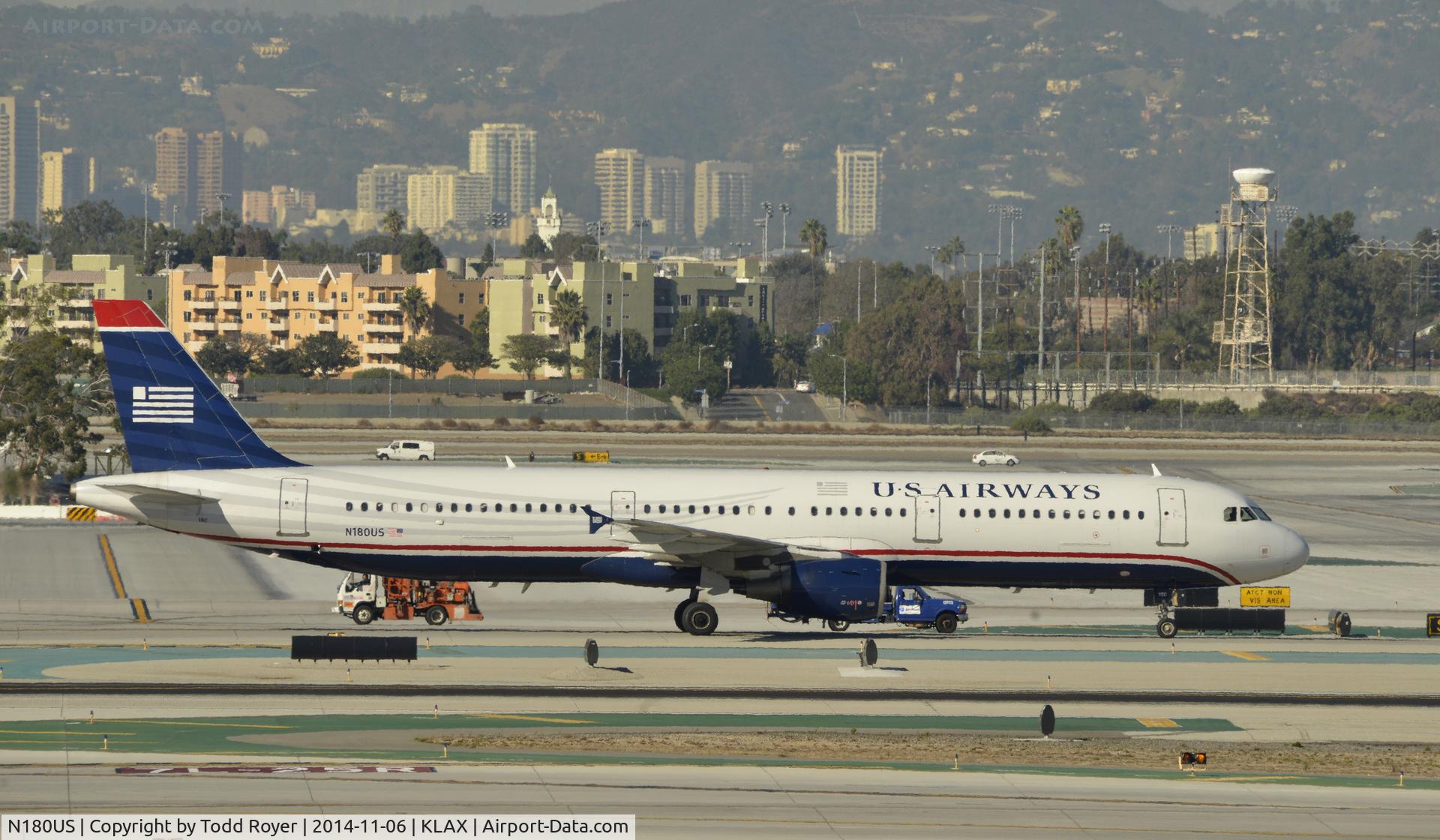 N180US, 2001 Airbus A321-211 C/N 1525, Taxiing to gate at LAX