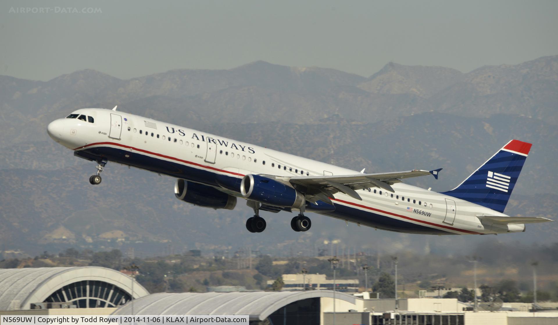 N569UW, 2013 Airbus A321-231 C/N 5763, Departing LAX on 25R