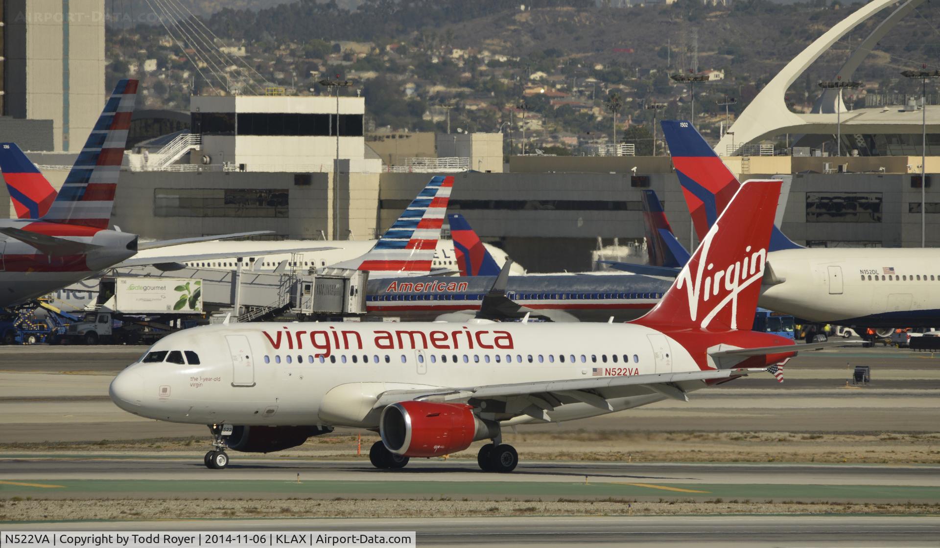 N522VA, 2006 Airbus A319-112 C/N 2811, Taxiing to gate at LAX