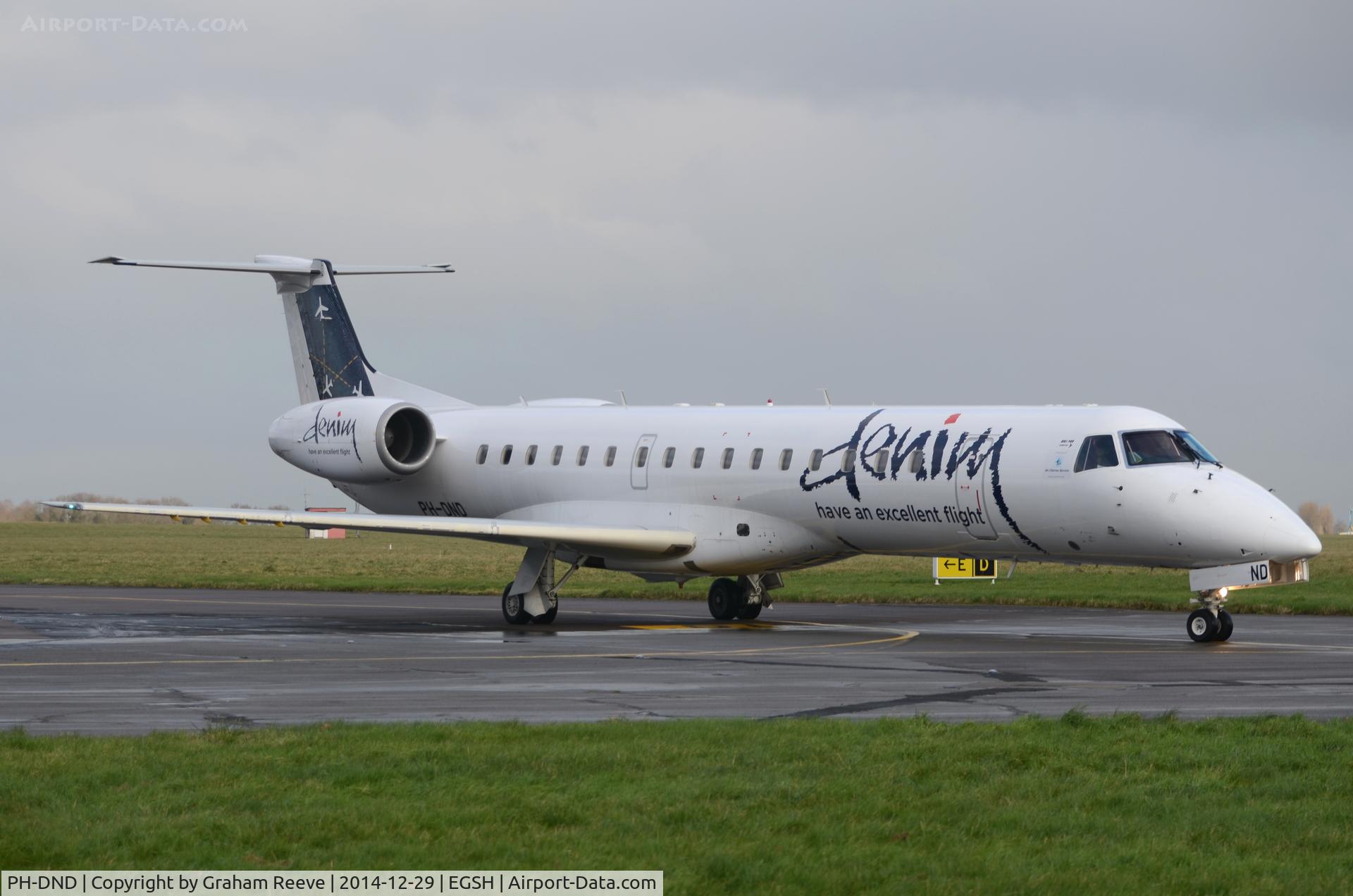 PH-DND, 2001 Embraer EMB-145MP (ERJ-145MP) C/N 145406, Denim, ERJ 145, just landed at Norwich.