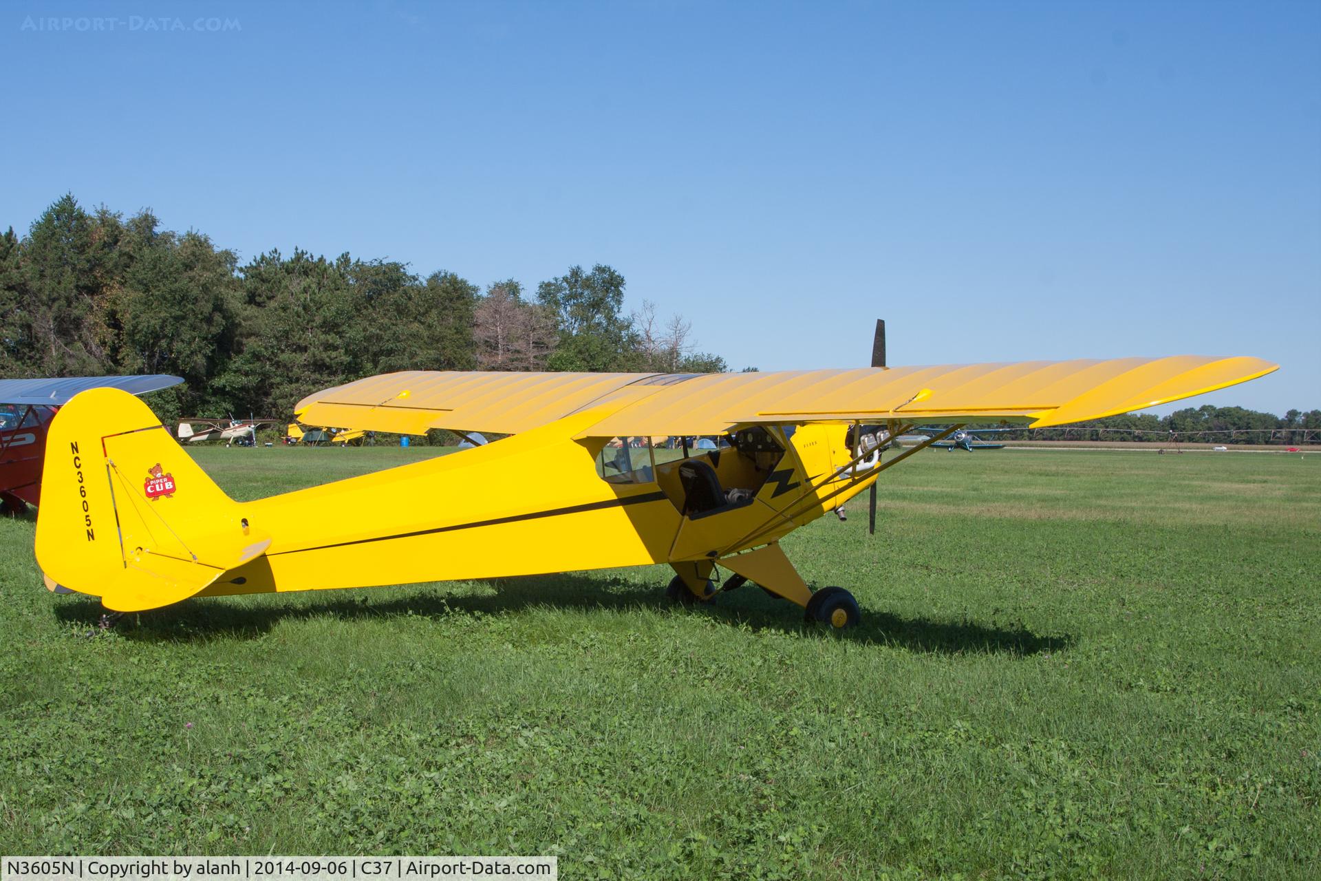 N3605N, 1947 Piper J3C-65 Cub C/N 22852, parked at Brodhead