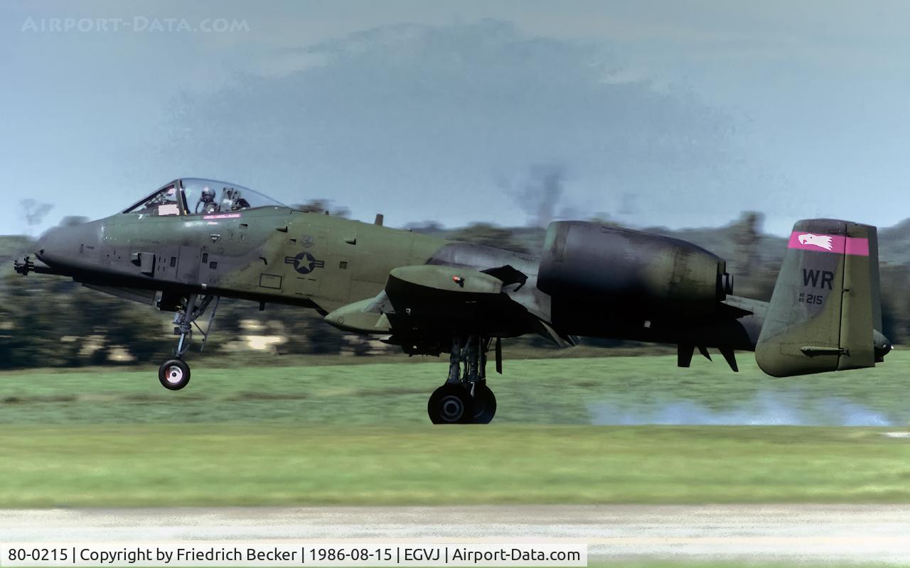 80-0215, 1980 Fairchild Republic A-10C Thunderbolt II C/N A10-0565, touchdown at RAF Bentwaters