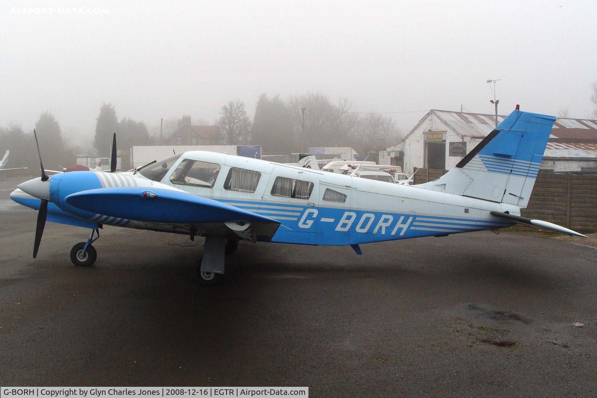 G-BORH, 1980 Piper PA-34-200T Seneca II C/N 34-8070352, Taken on a quiet cold and foggy day. With thanks to Elstree control tower who granted me authority to take photographs on the aerodrome. Previously N8261V. Owned by The Construction Workers Guild Ltd.