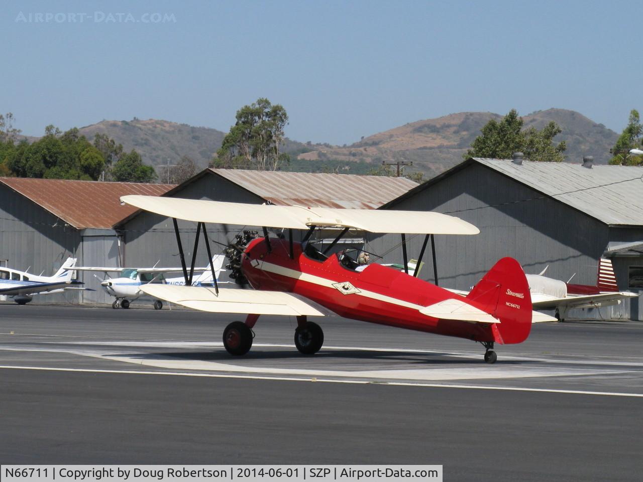 N66711, 1941 Boeing IB75A C/N 75-1675, 1941 Boeing Stearman IB75A, Jacobs R755B2 275 Hp upgrade, takeoff roll Rwy 22