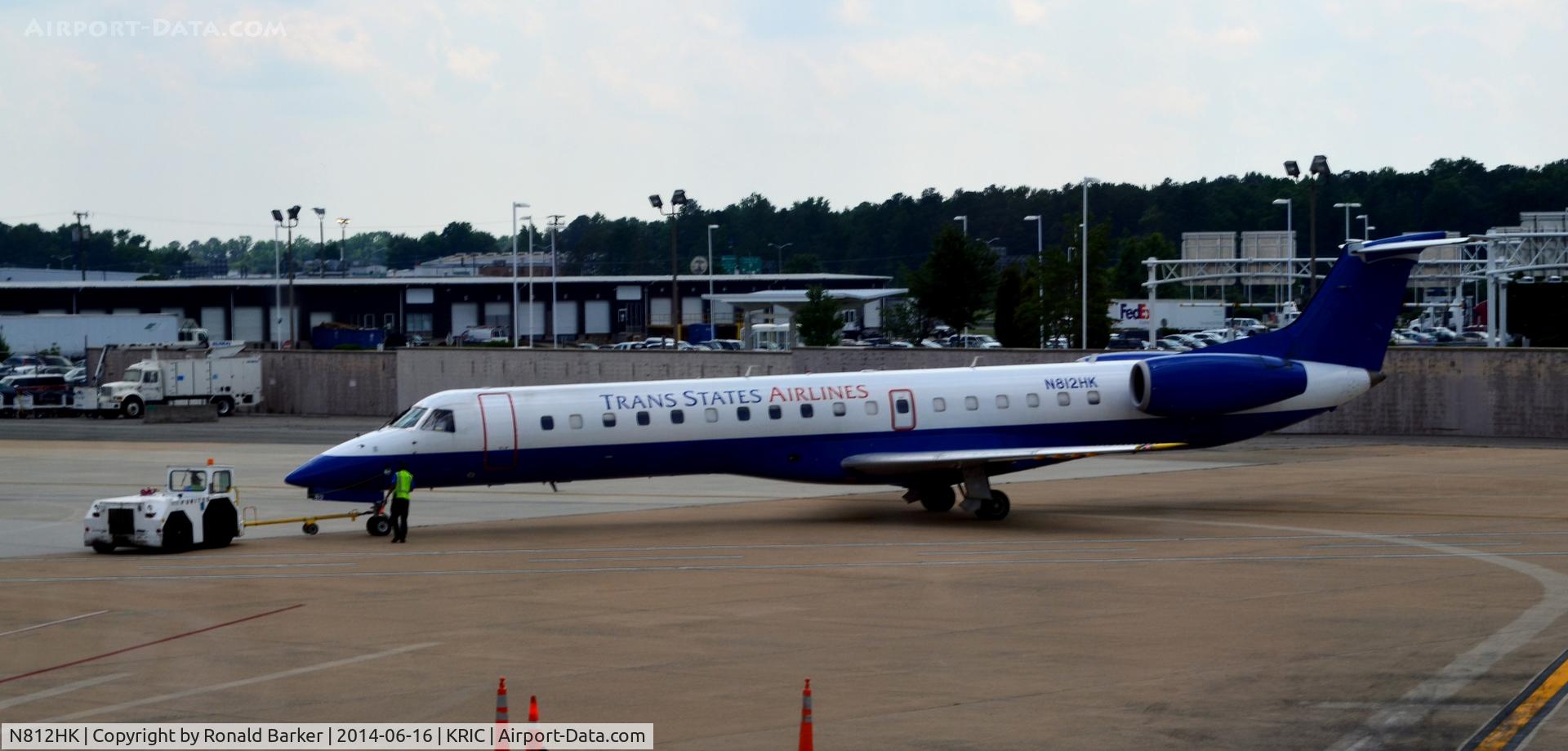 N812HK, 2001 Embraer ERJ-145LR (EMB-145LR) C/N 145373, Pushback Richmond