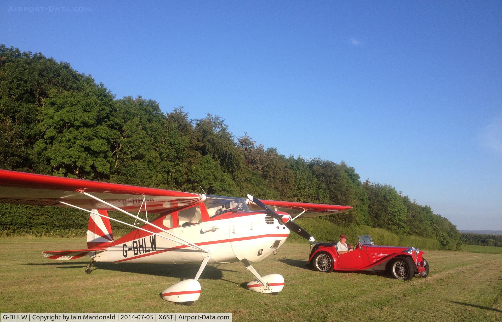 G-BHLW, 1946 Cessna 120 C/N 10210, Cessna 120 G-BHLW alongside an MG TD in Scotland (Shempston Airfield)