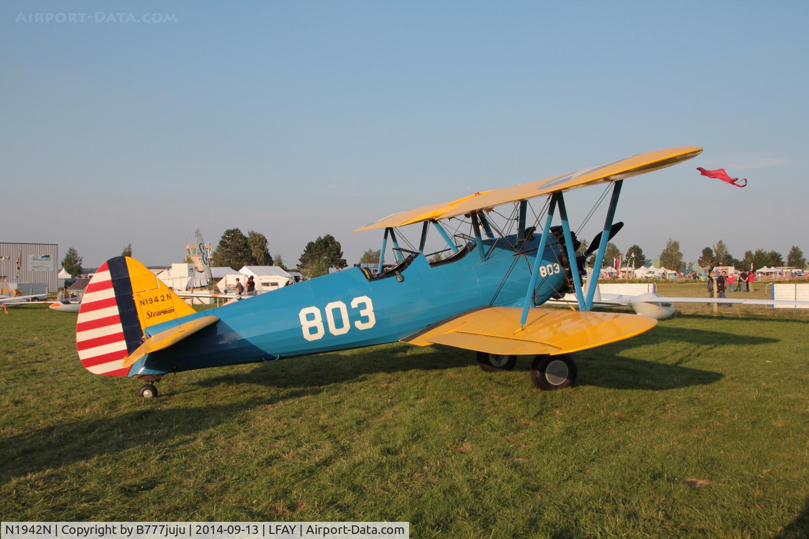 N1942N, 1941 Boeing PT-17 Kaydet (A75N1) C/N 75-3895, at Amiens