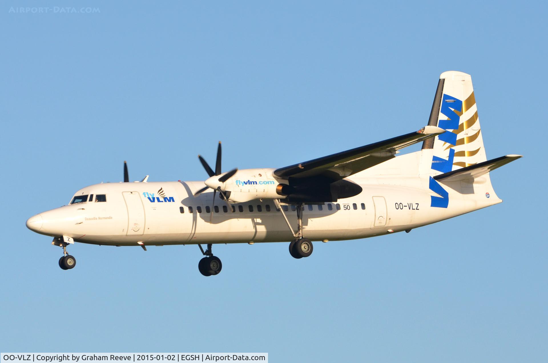 OO-VLZ, 1992 Fokker 50 C/N 20264, About to land at Norwich.